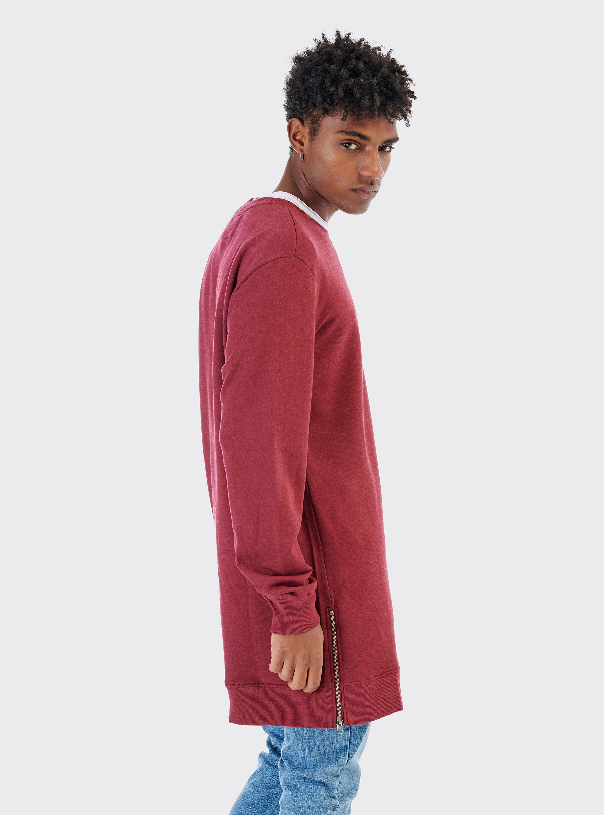 Felpa girocollo lunga con zip ai lati, PURPLE