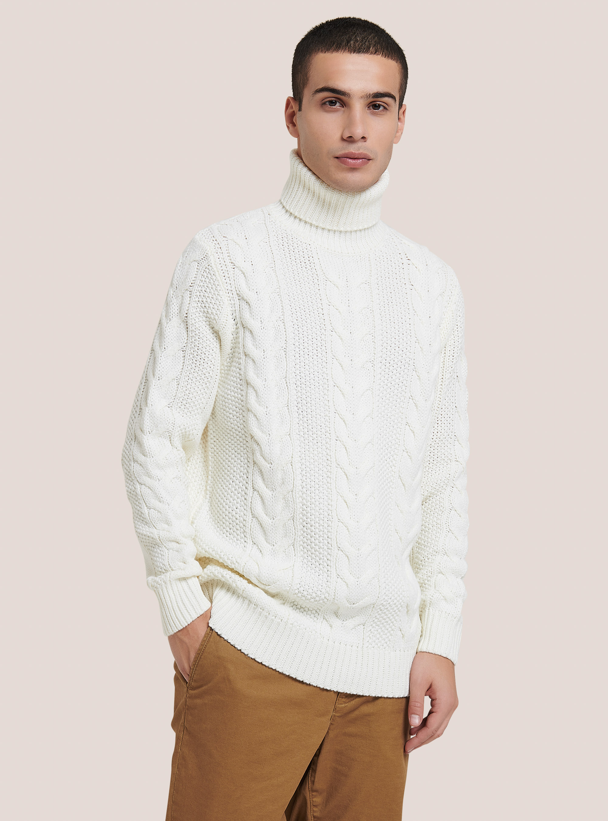 Pull tressé, C002  WHITE