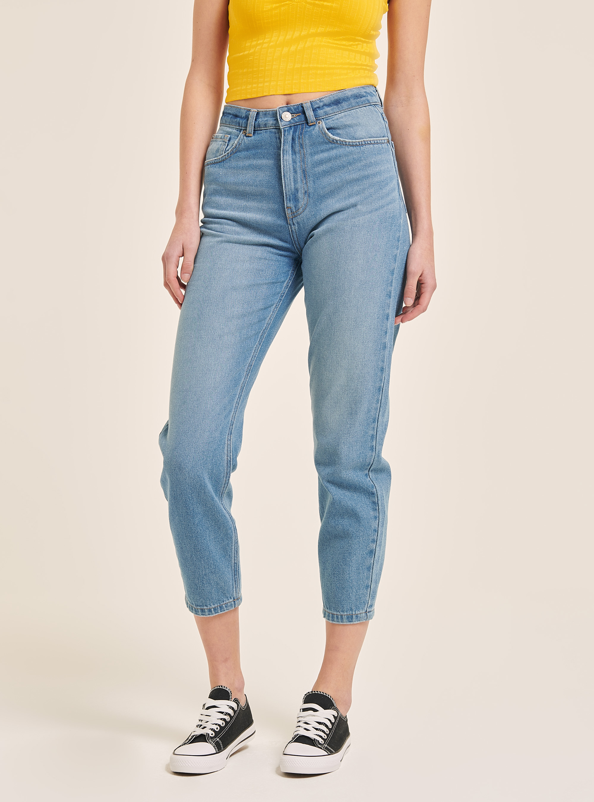 Jeans coupe mom coton bio, C272 BLUE