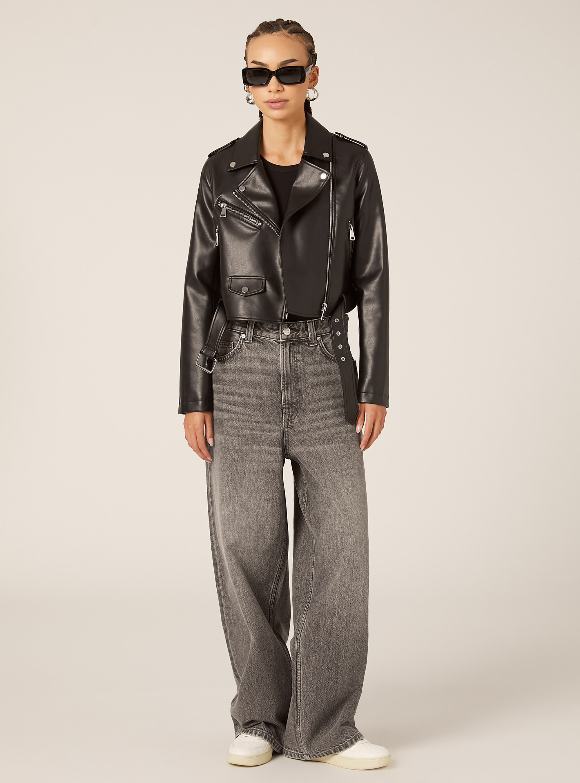 Chaqueta motera efecto piel, BK1 BLACK