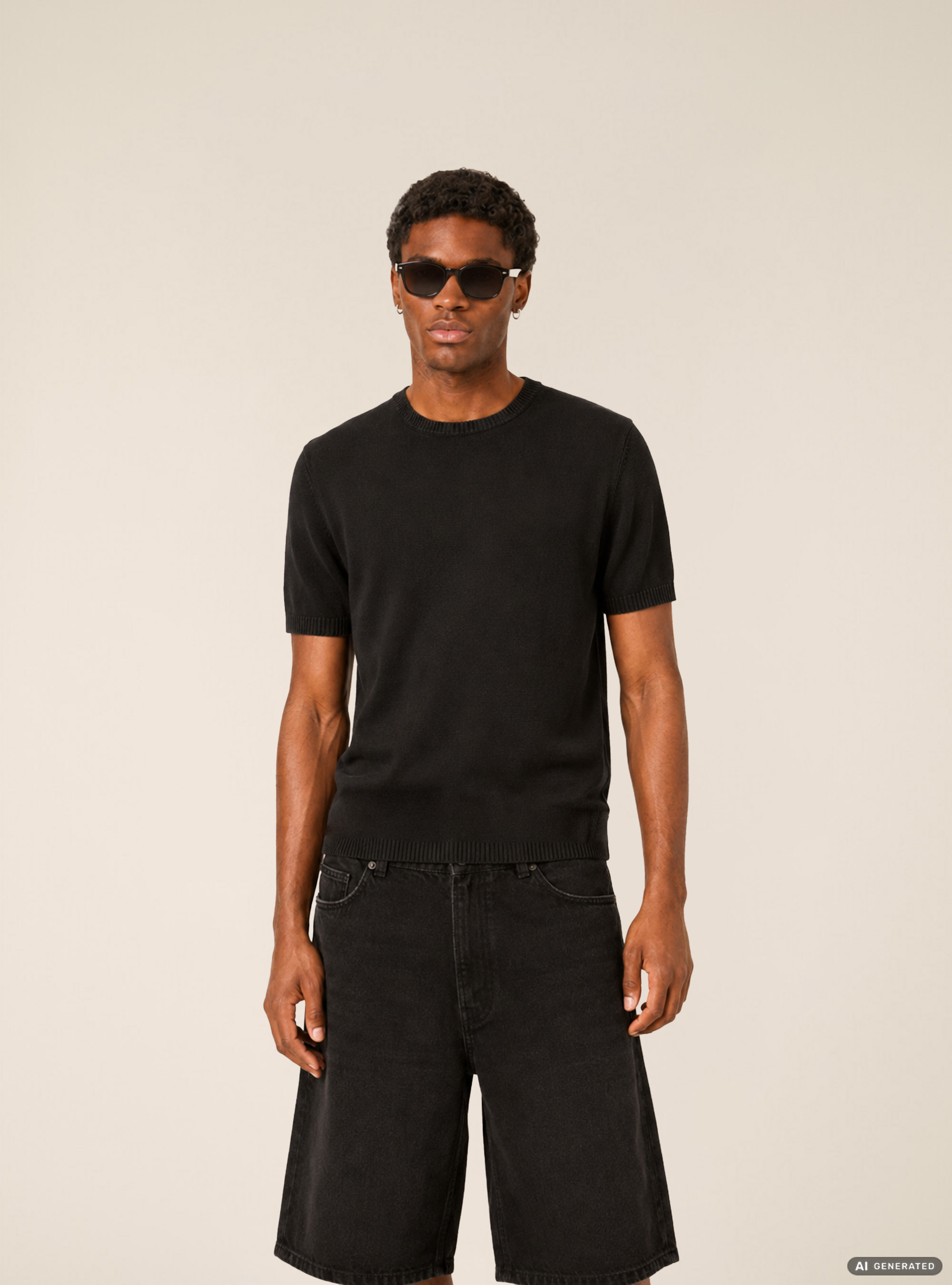 Kurz&auml;rmeliges leichtes Strick-T-Shirt, BK1 BLACK