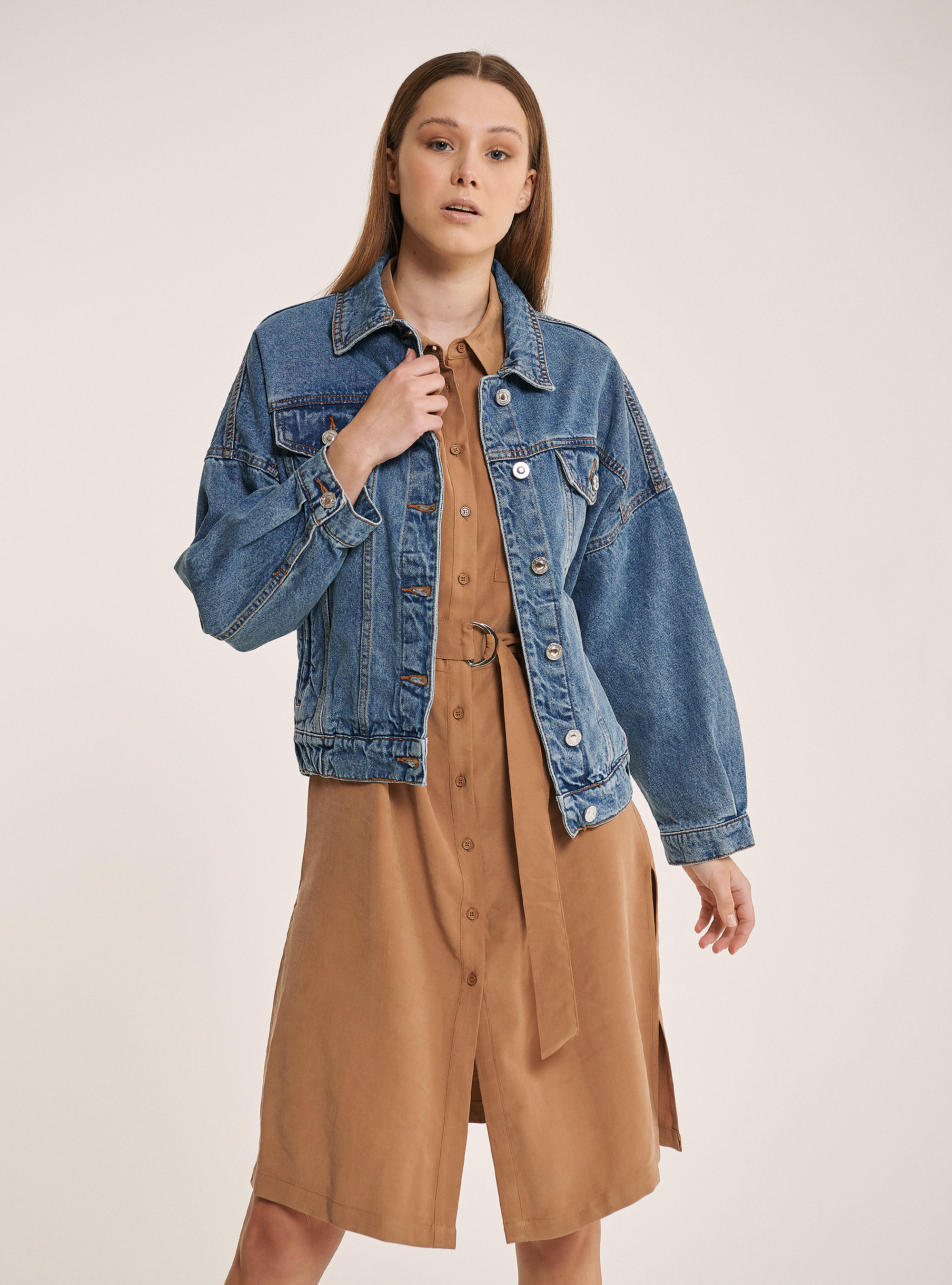 Veste en jean coupe oversize avec ceinture élastique, C218 BLUE NAVY