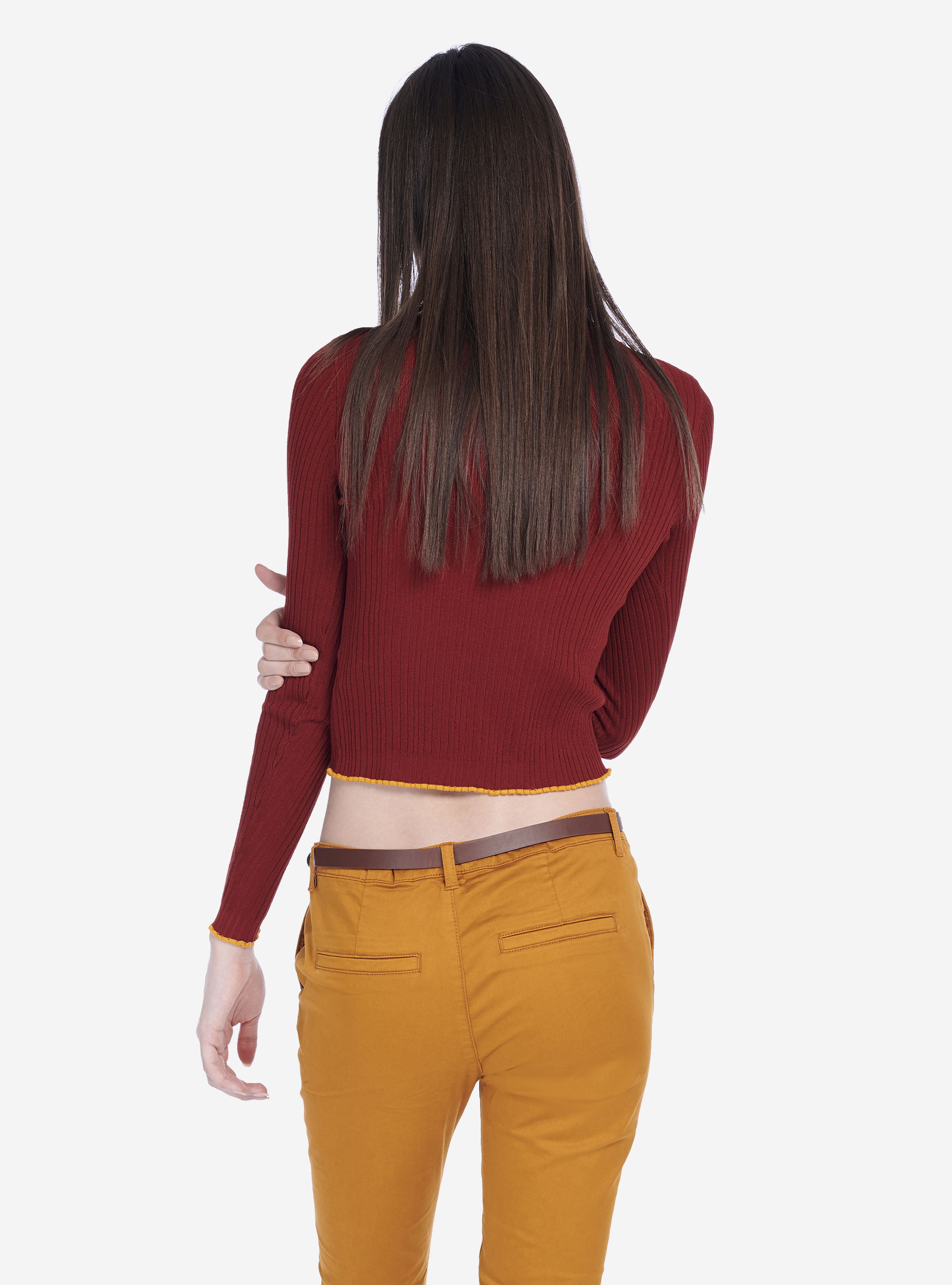 HIGH-NECKED PULLOVER WITH WAVY ENDS, DARK ORANGE