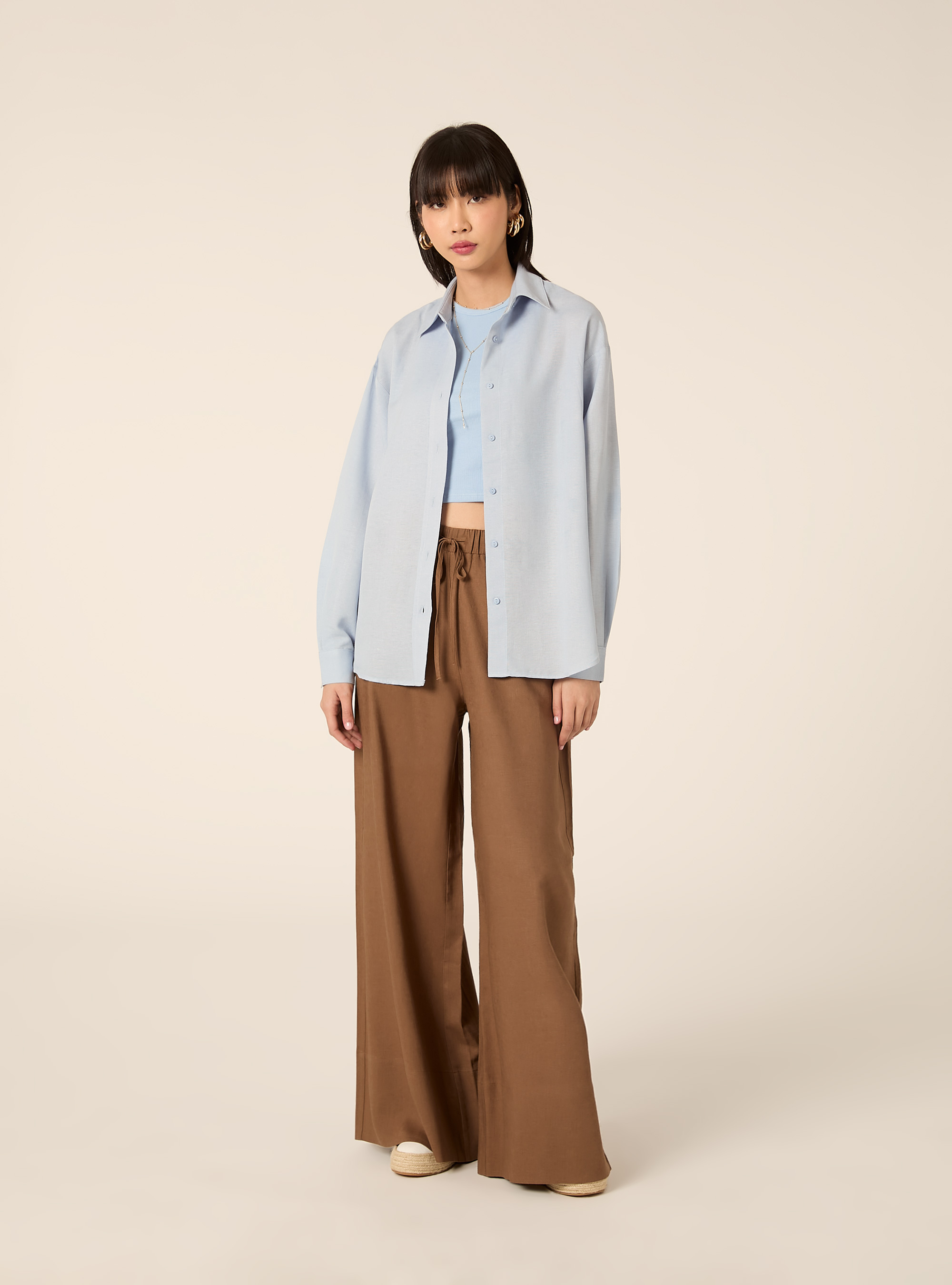 Camicia in misto lino tinta unita, AZ3 AZURE LIGHT