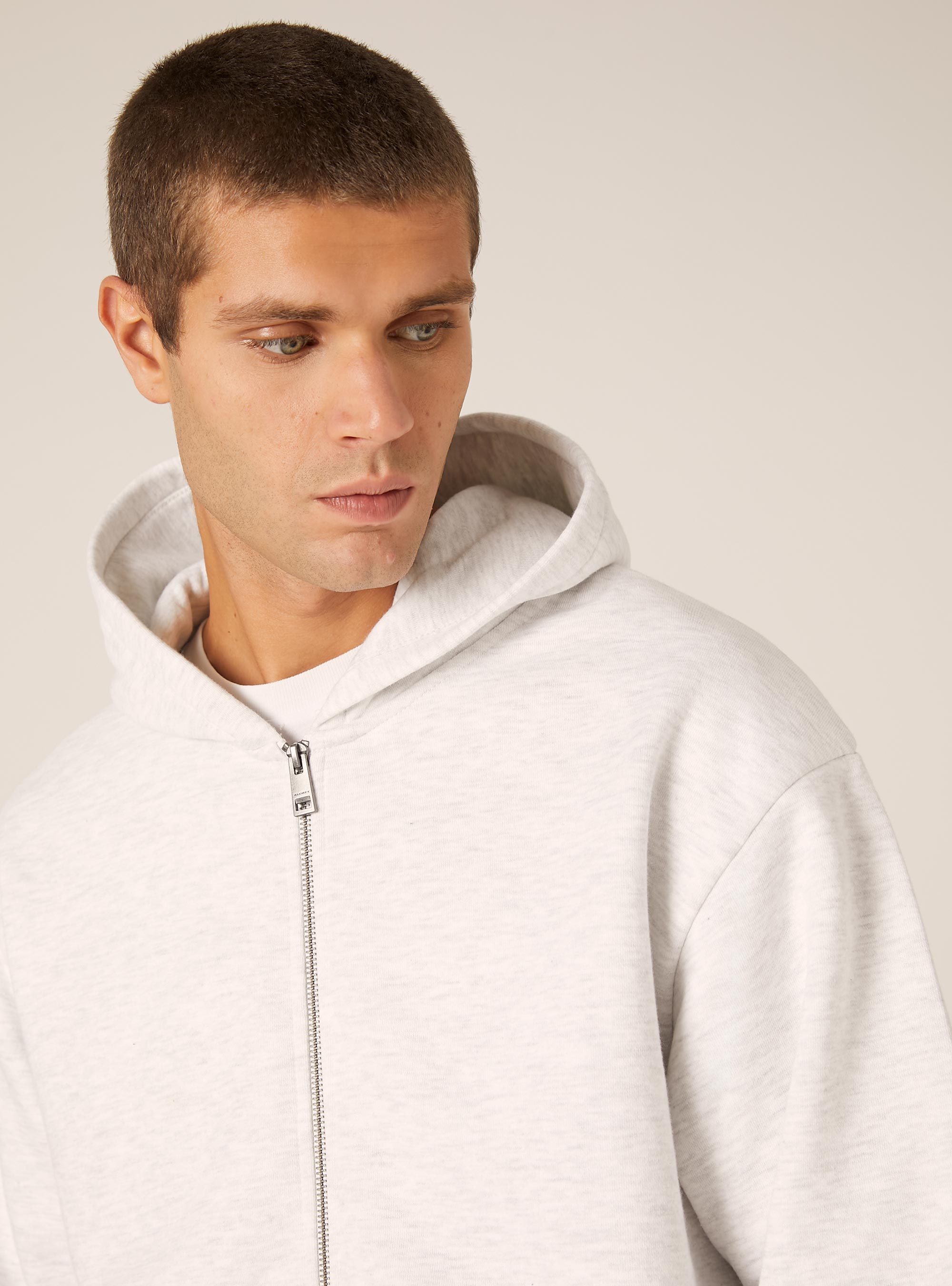 Boxy fit zip-up hoodie, MGY3 GREY MEL LIGHT