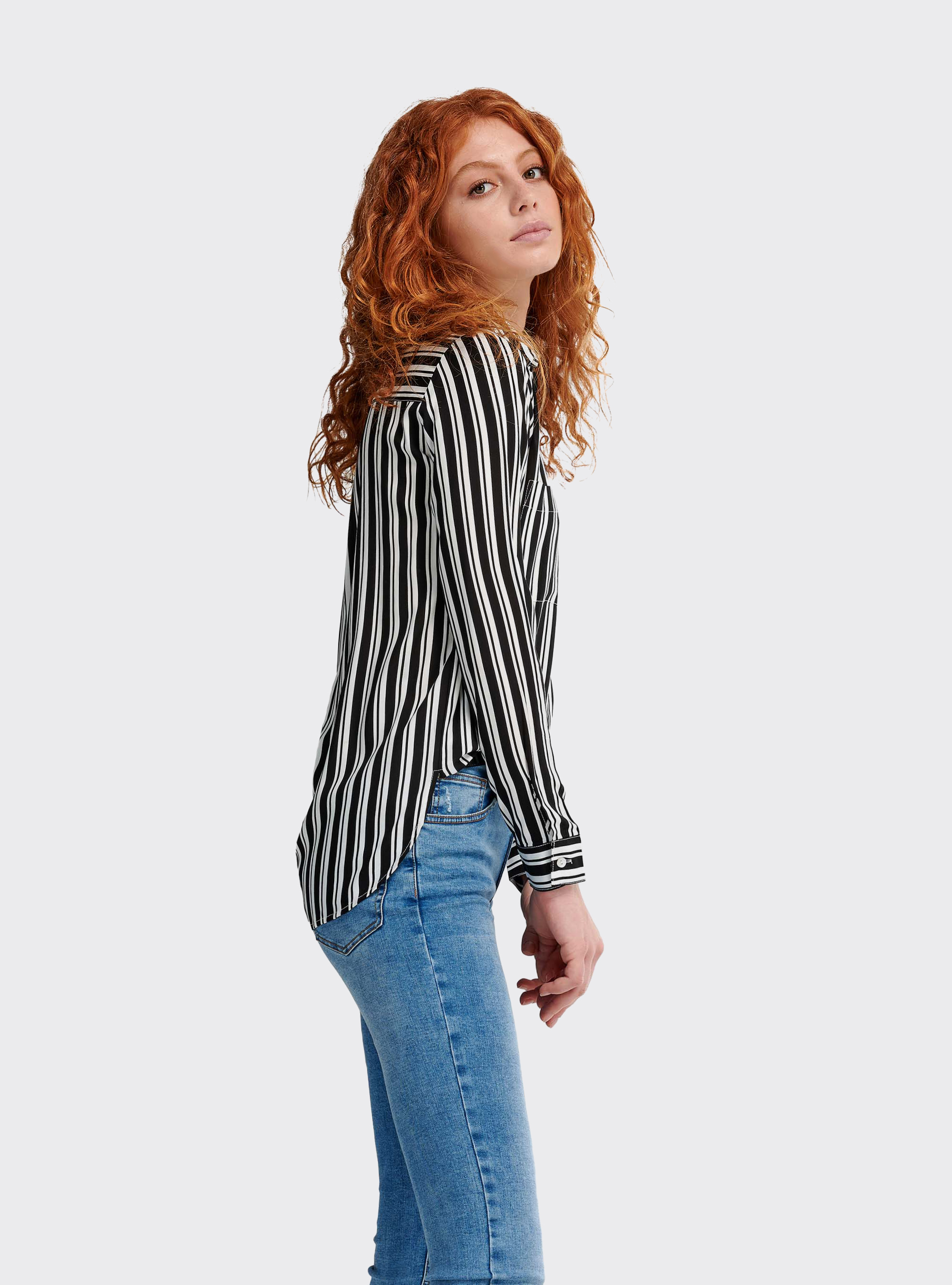 Camicia a righe fit morbido, MULTICOLORE