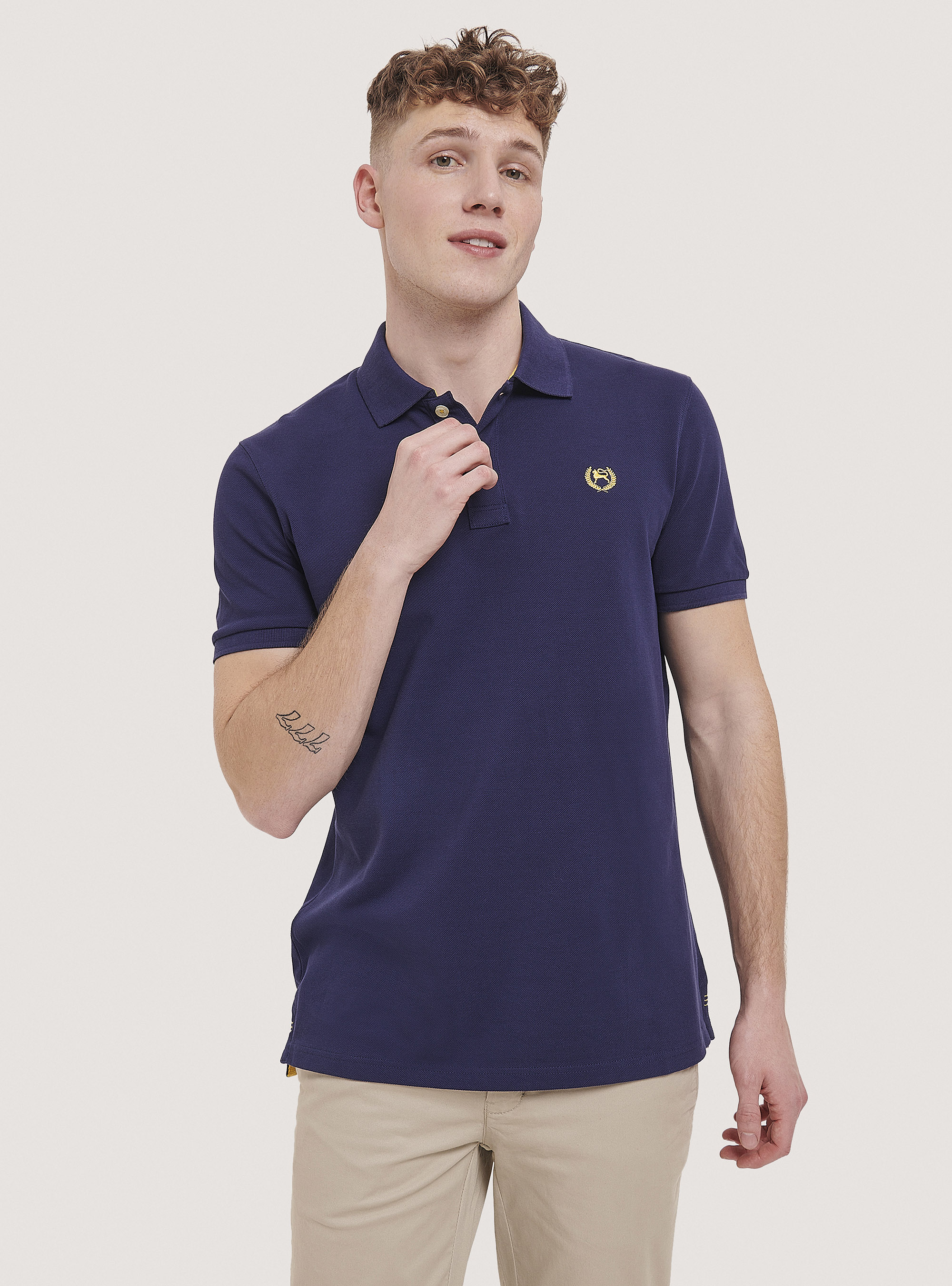 Cotton pique polo shirt with embroidery, C2352 BLUE