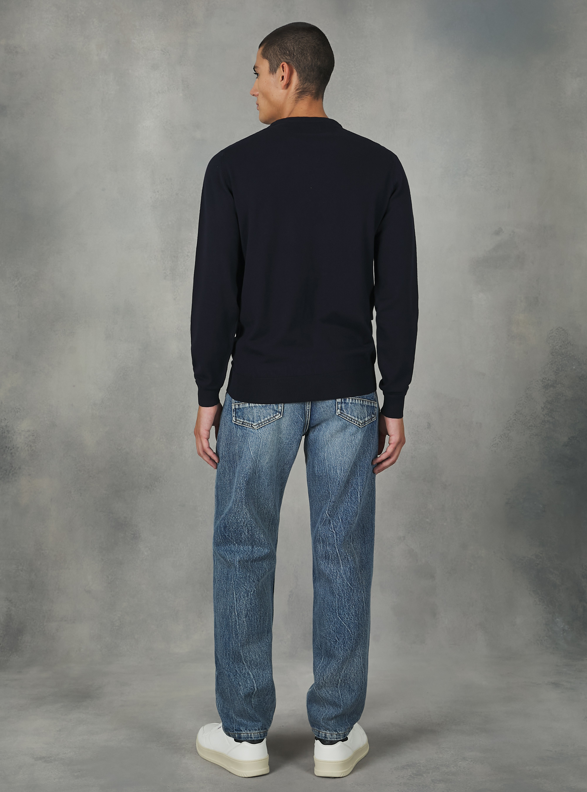 Round-neck pullover made of sustainable viscose Ecovero, NA1 NAVY DARK