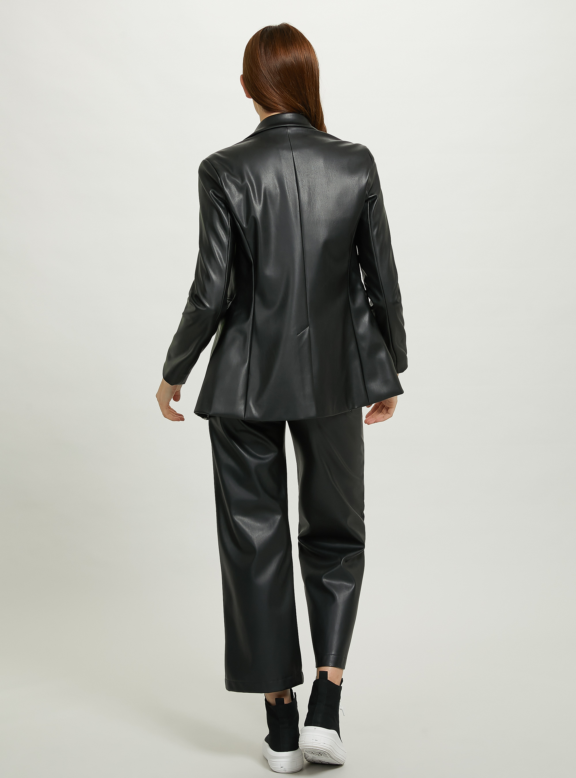 Leather-effect single-breasted blazer, BK1 BLACK