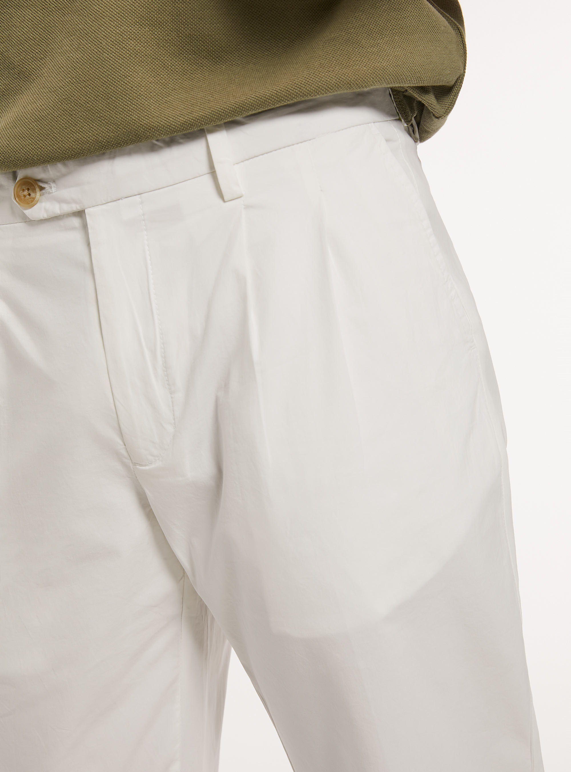 Cotton trousers with double pleats, WH1 OFF WHITE