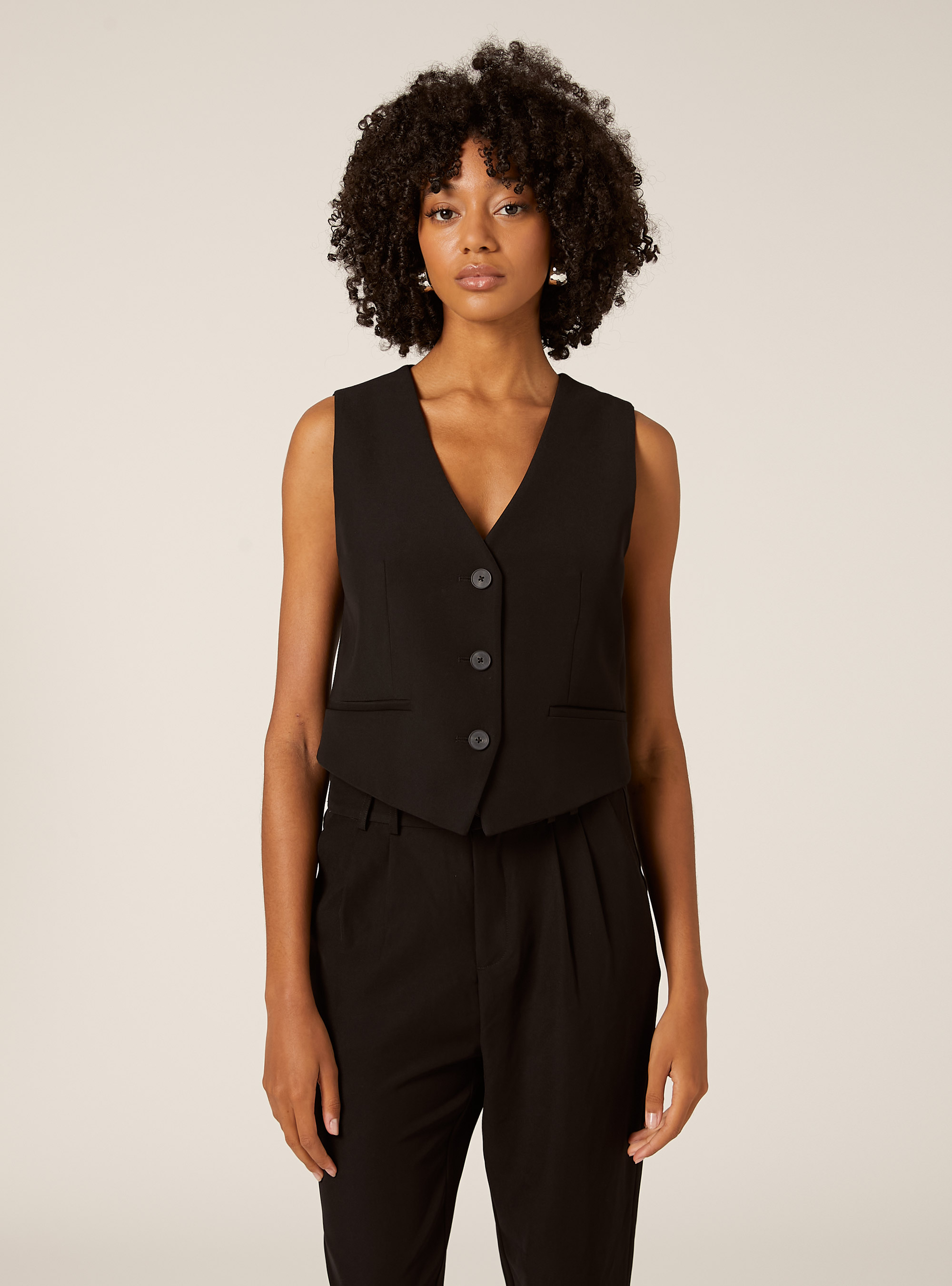 Chaleco entallado liso, BK1 BLACK