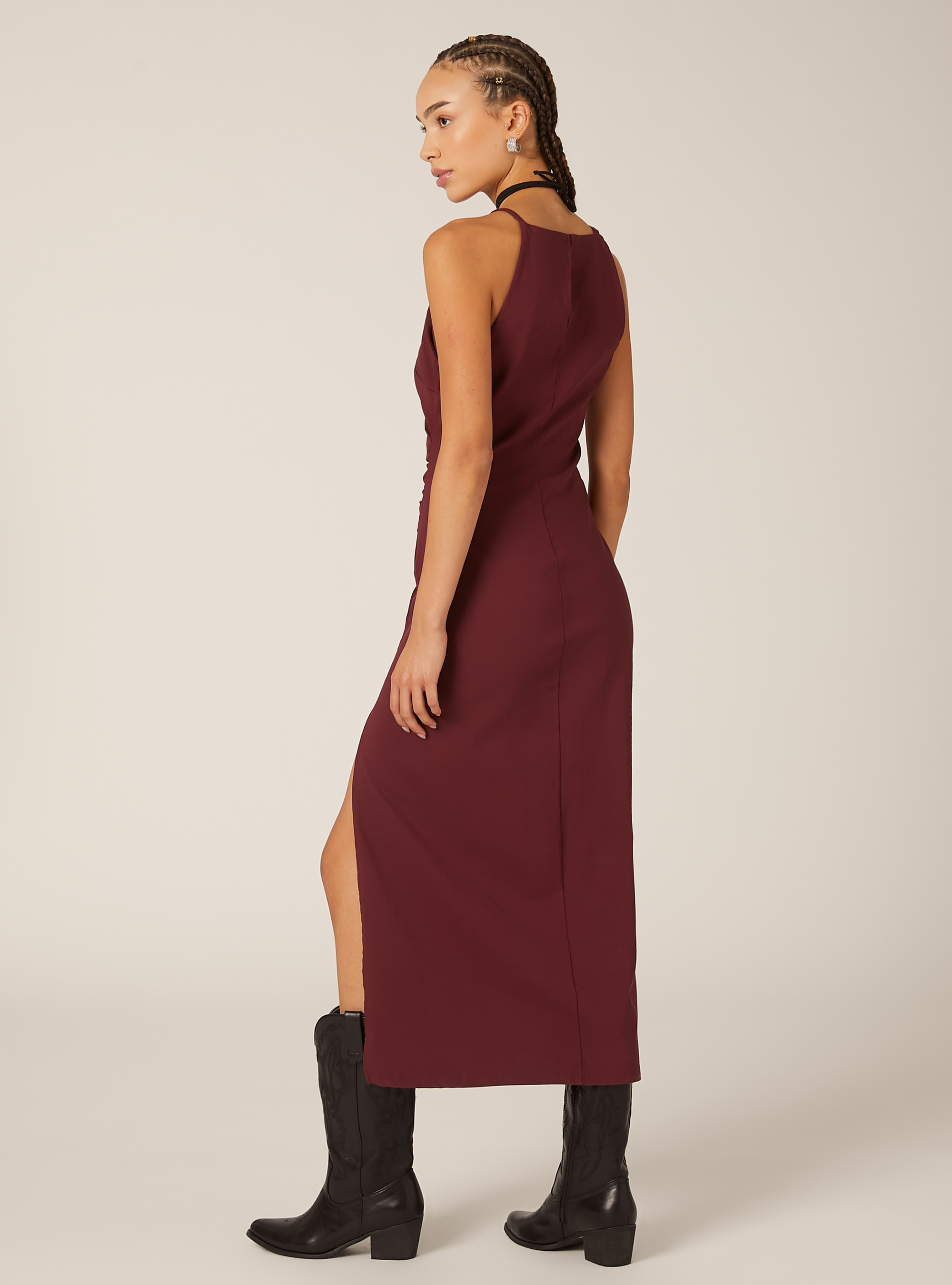 Vestito midi con collo halter, BO2 BORDEAUX MEDIUM