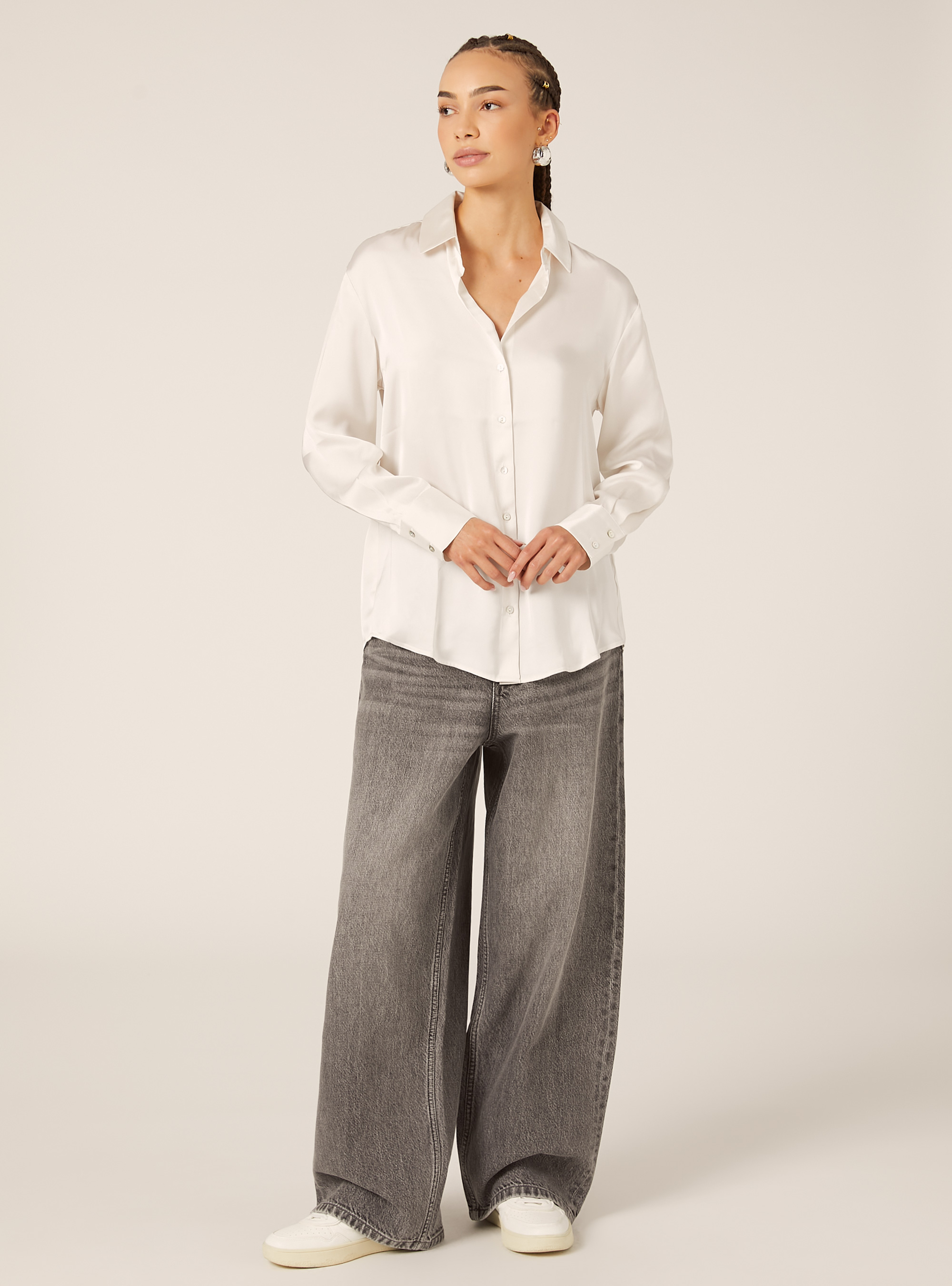 Plain satin shirt, WH1 OFF WHITE