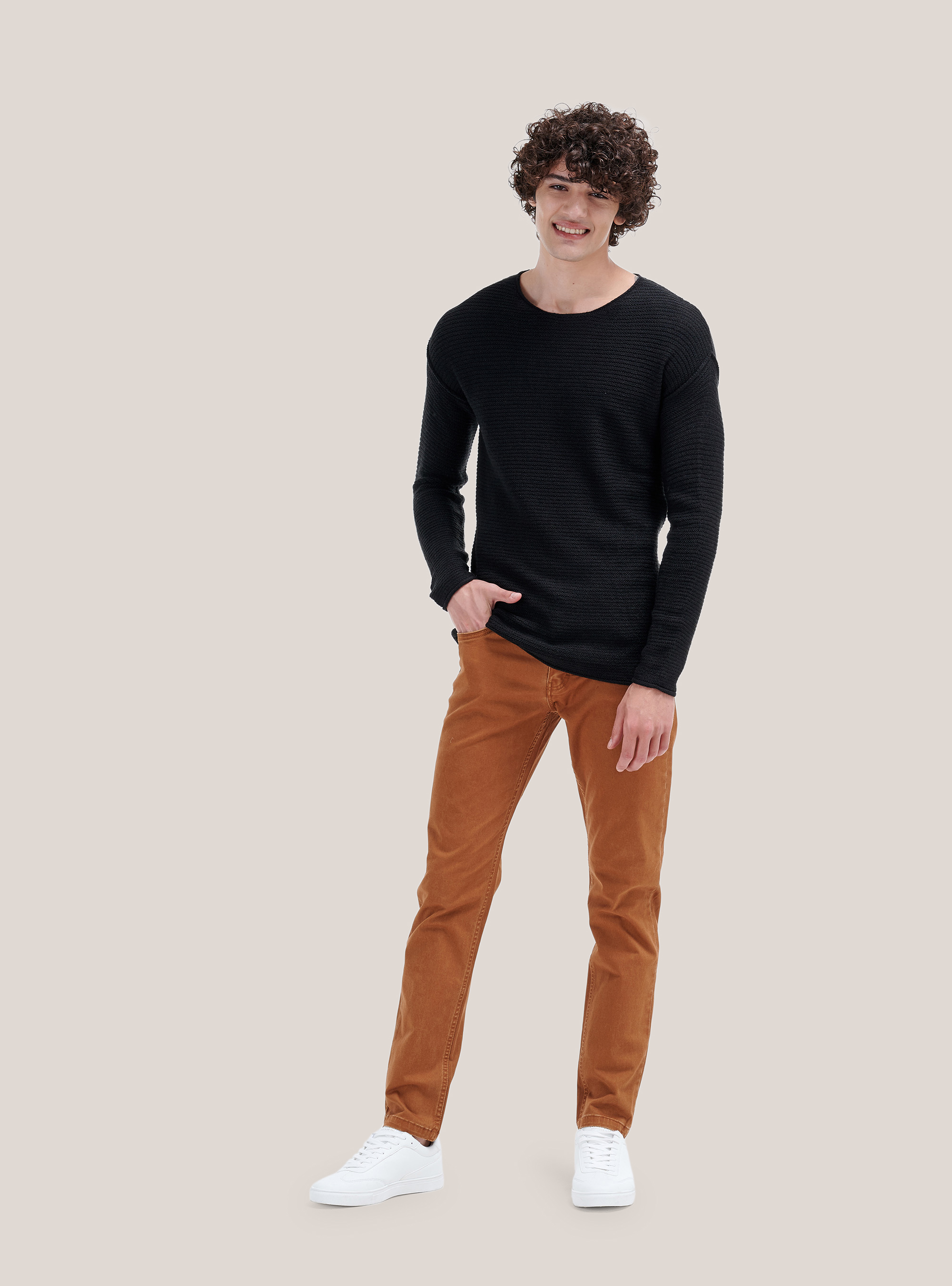 Pantalon en coton recyclé coupe skinny, C3384 DARK ORANGE