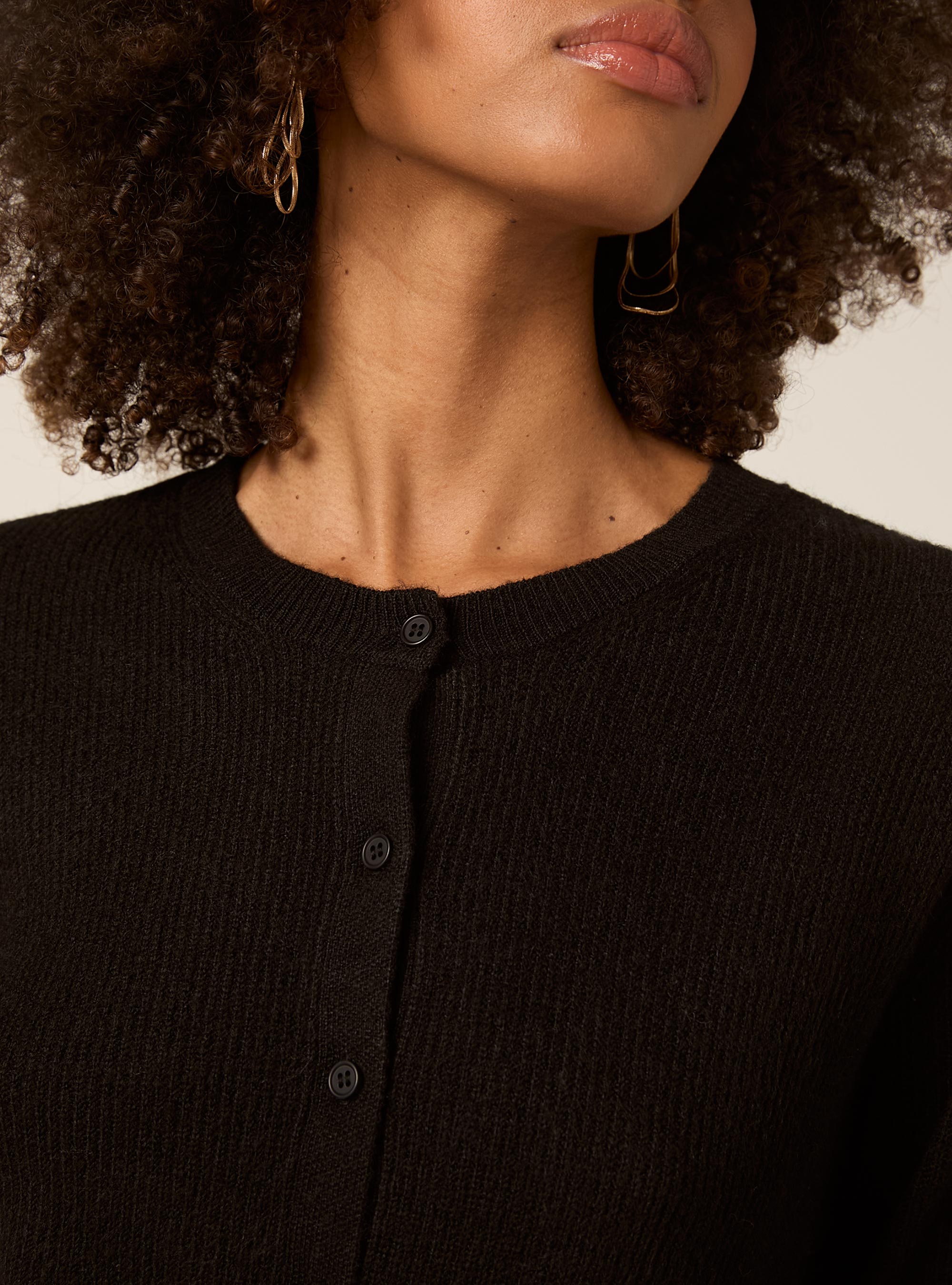 Cárdigan de punto acanalado con botones, BK1 BLACK