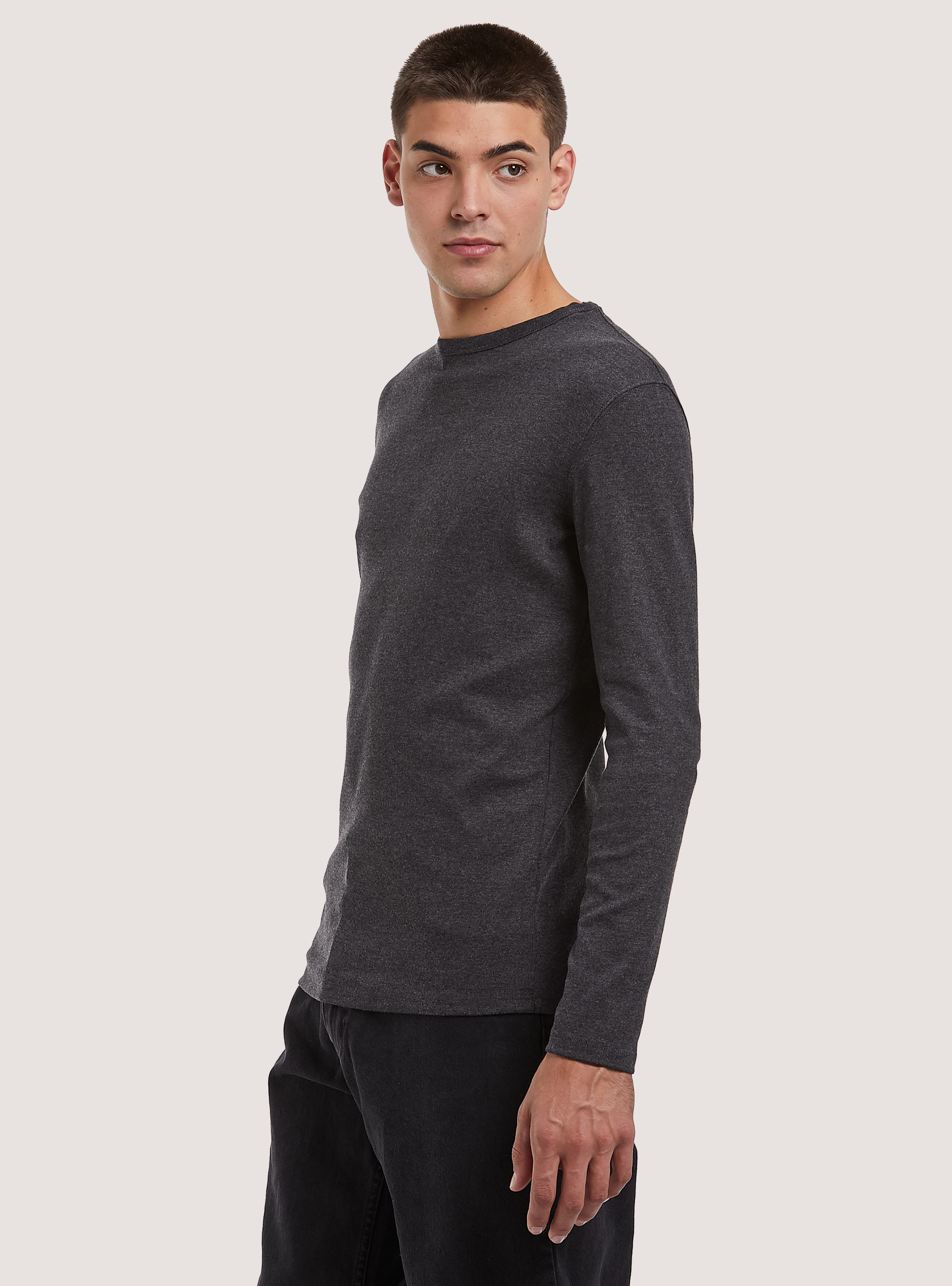 Long-sleeved cotton T-shirt, GY1 GREY DARK
