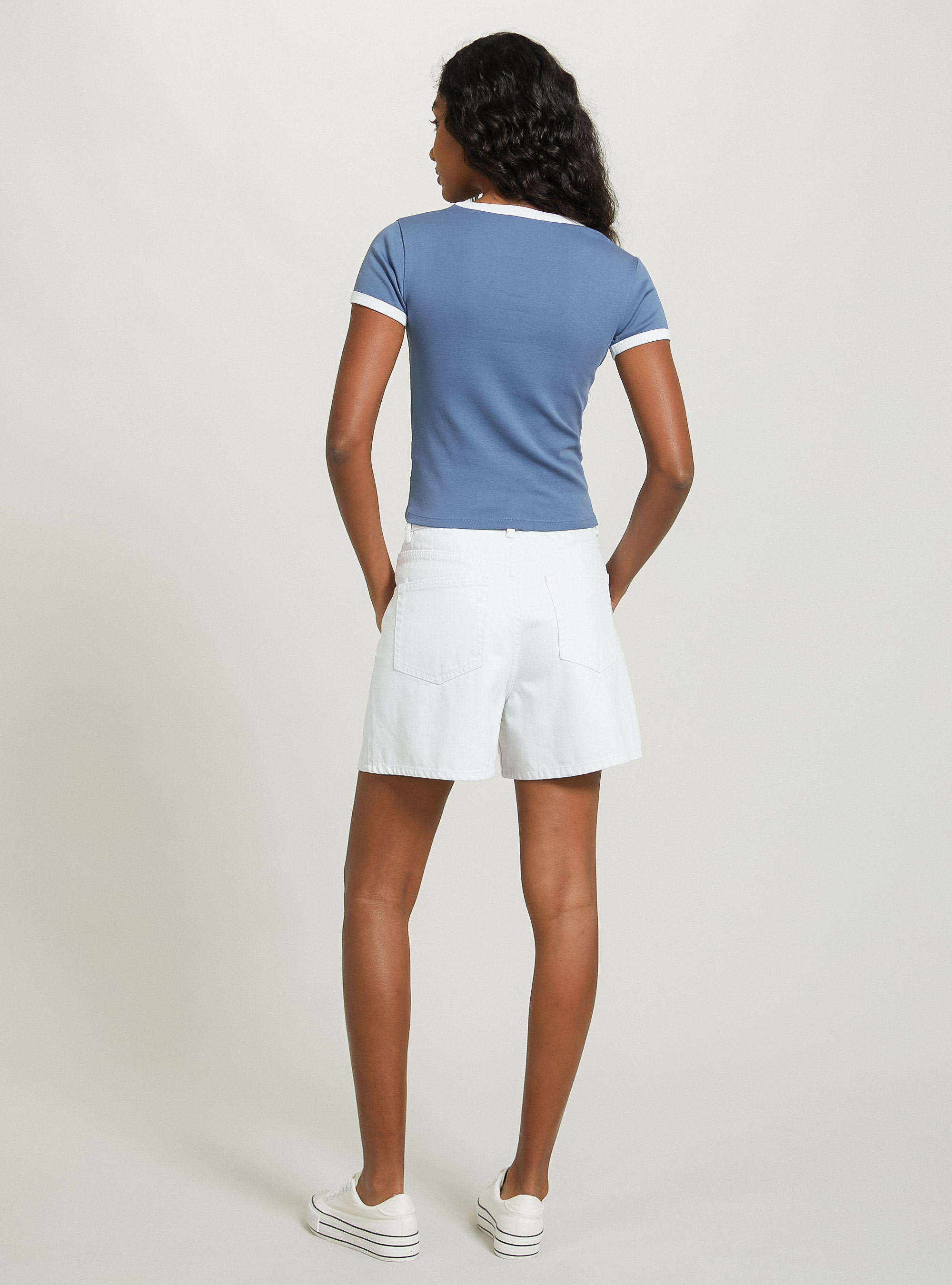 T-shirt with print and contrasting piping, C1238 AZZURRE