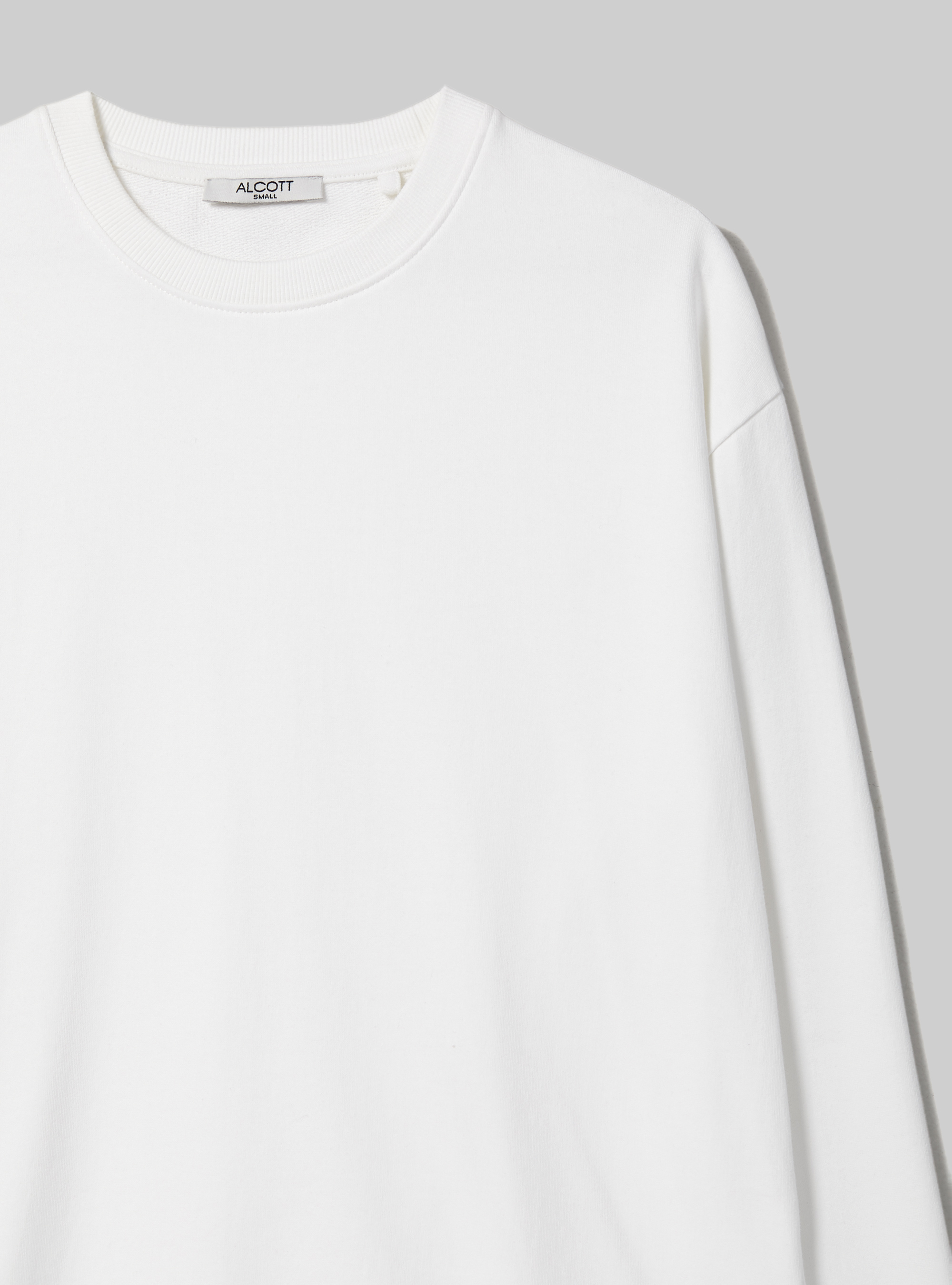 Sudadera lisa de algodón con cuello redondo, WH2 WHITE