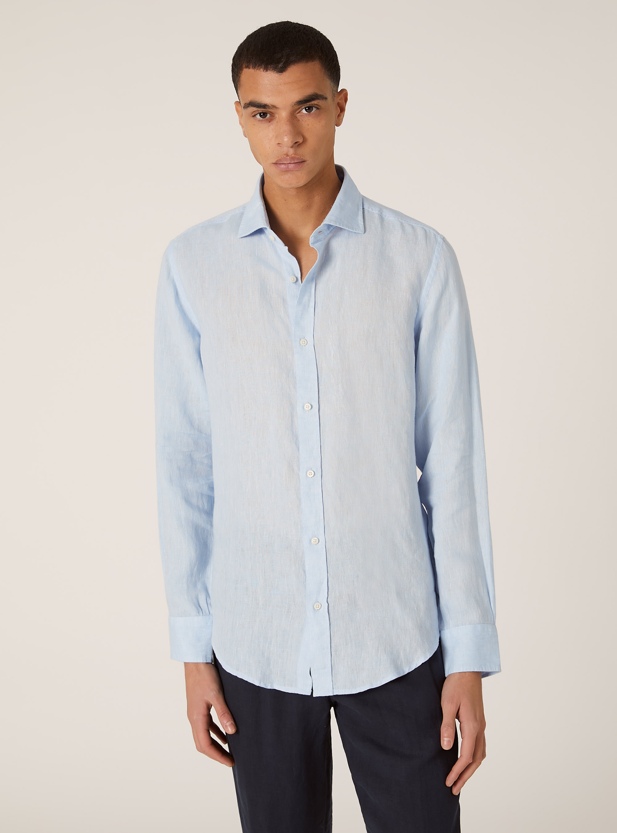 Long-sleeved pure linen shirt, AZ3 AZURE LIGHT