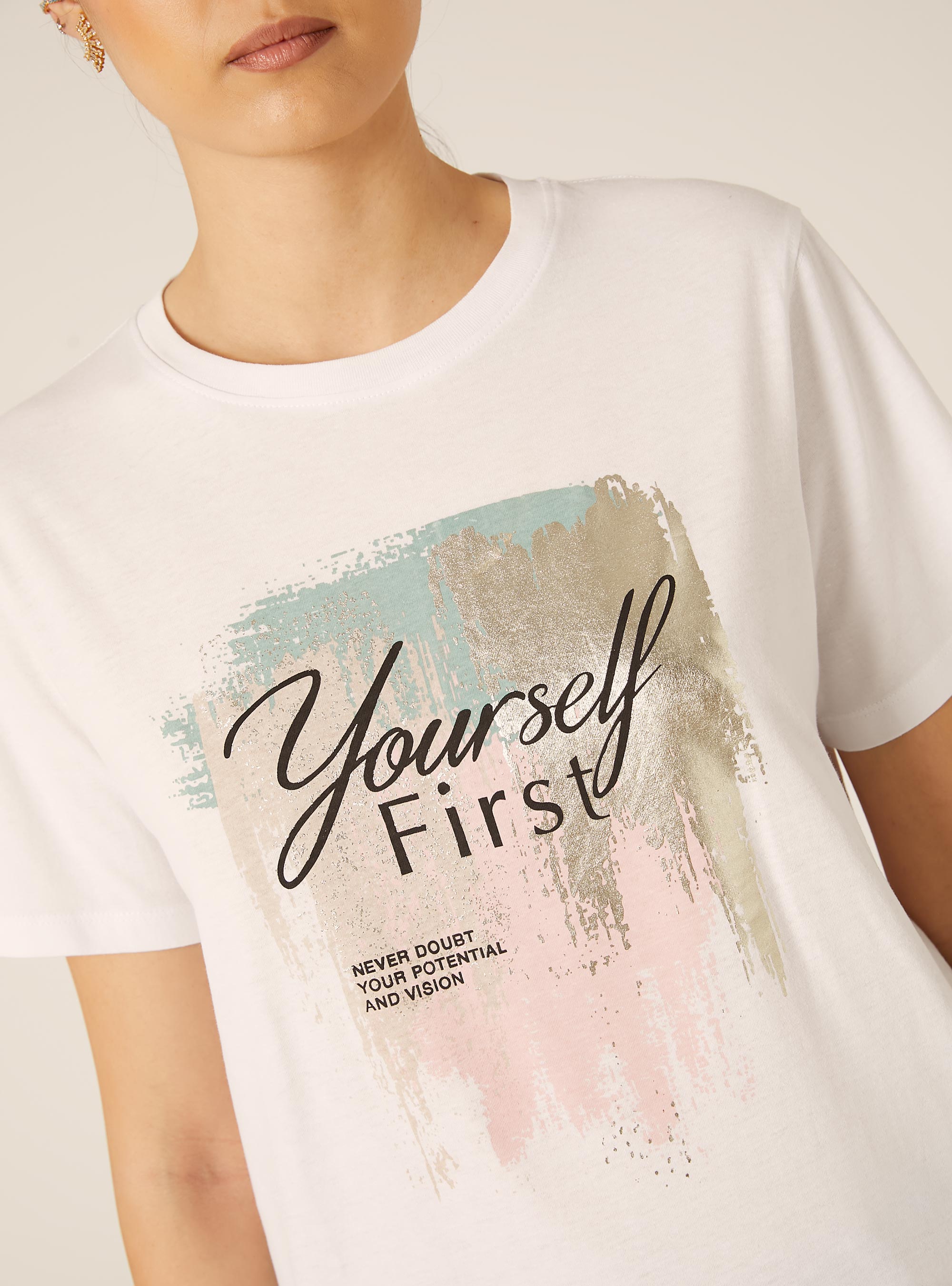 T-shirt avec imprim&eacute; m&eacute;tallis&eacute;, WH3 WHITE