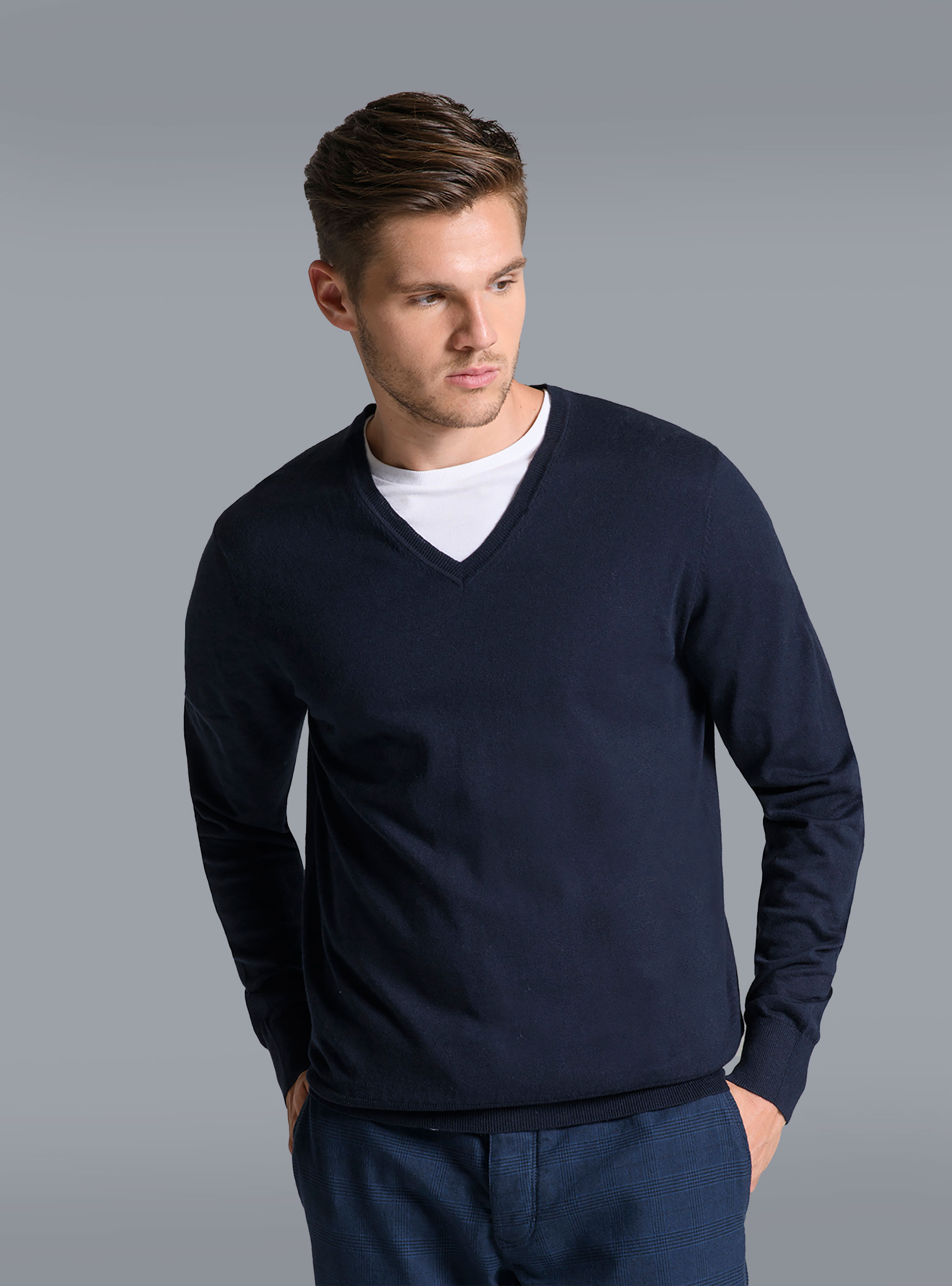 Maglia con collo a V, BLUE NAVY