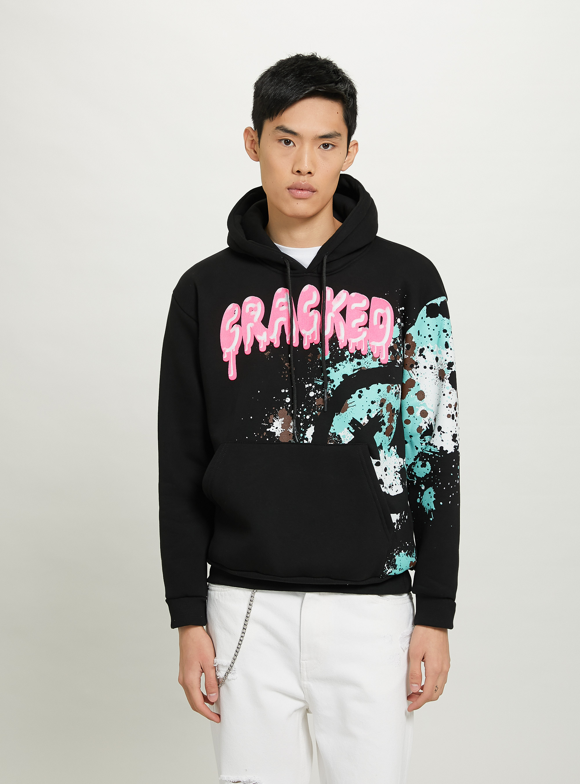 Sweatshirt with Cracked print, BK1 BLACK