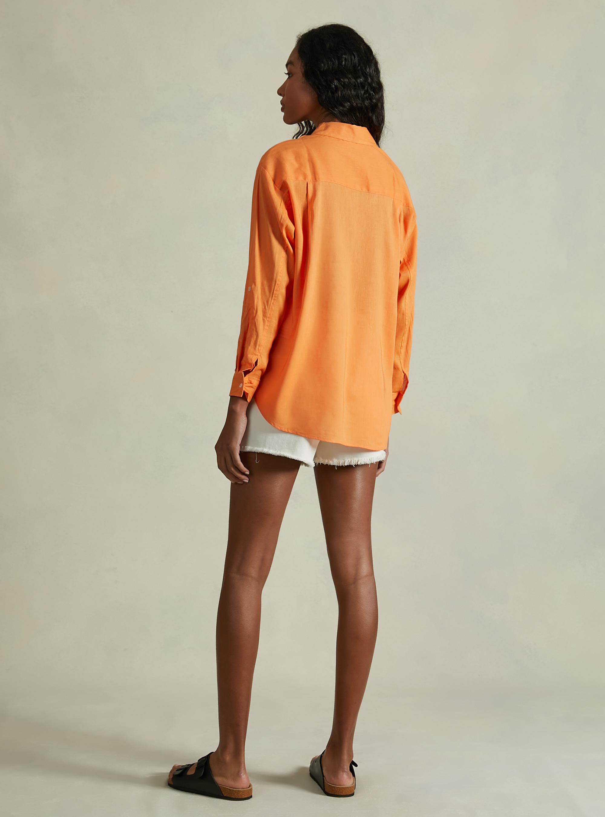 Linen blend shirt with breast pocket, OR3 ORANGE LIGHT