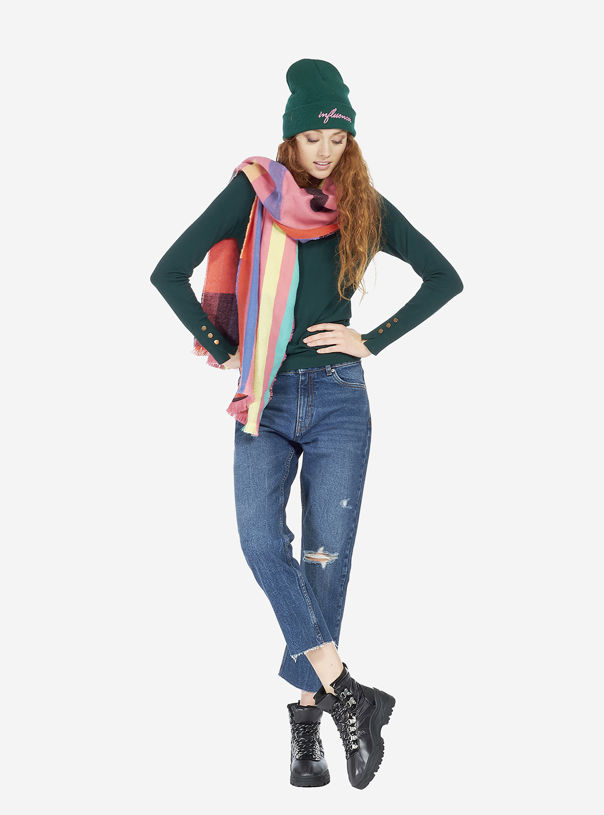 OVERSIZED SWEATER ROUND-NECK WITH BUTTONS ON THE WRISTS, GREEN