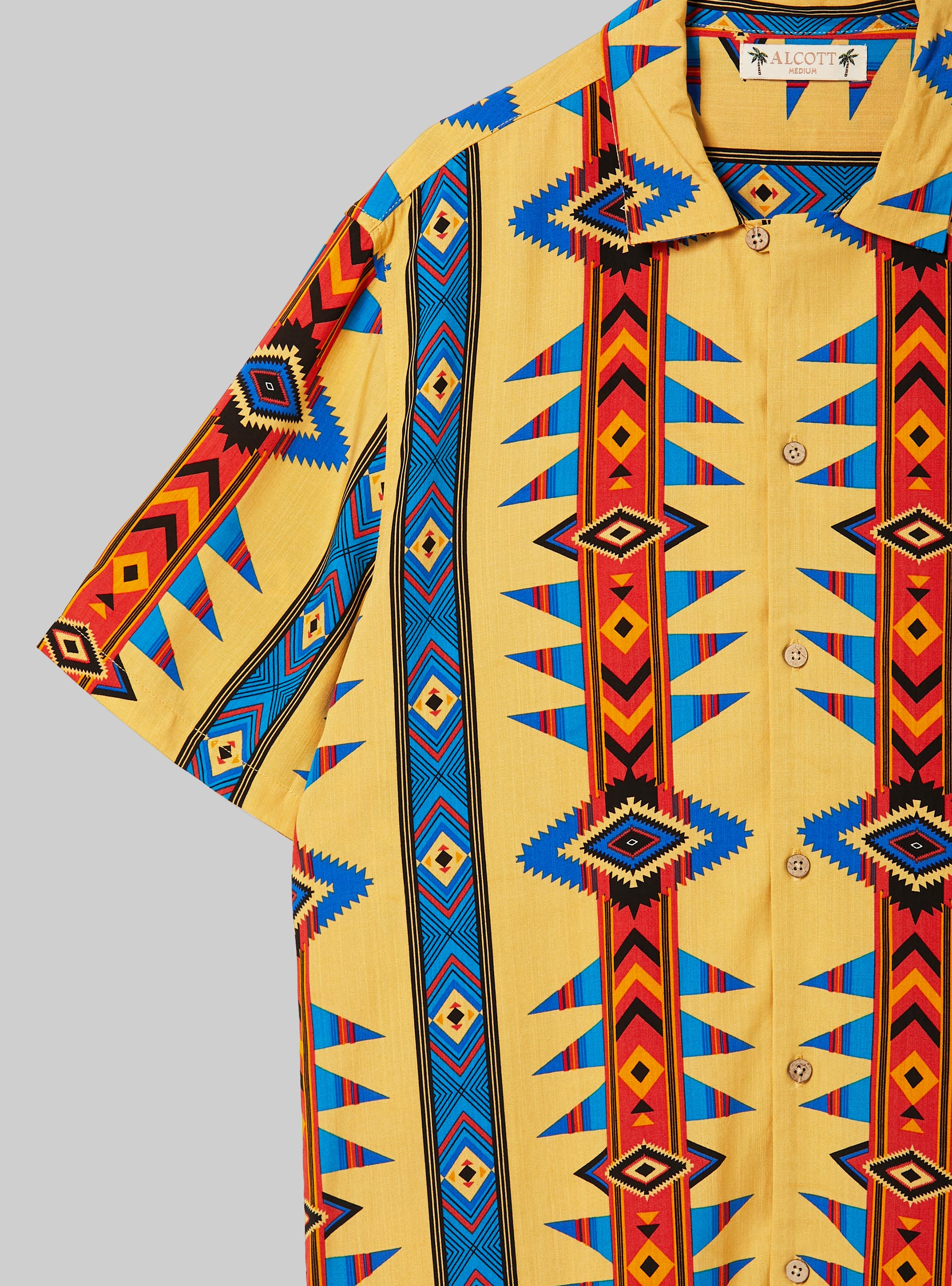 Aztec print short-sleeved shirt, BG1 BEIGE DARK