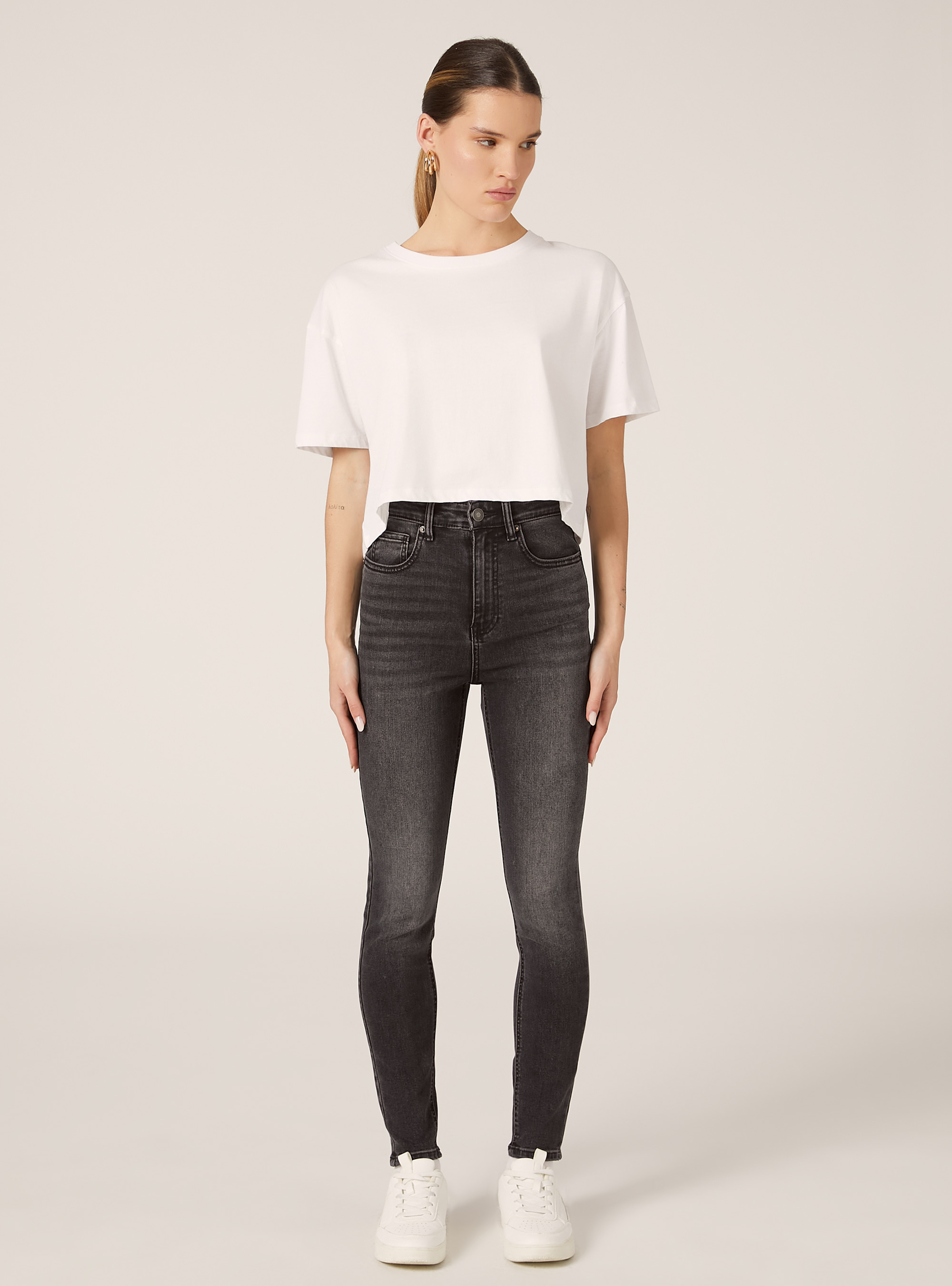 Vaqueros pitillo de cintura muy alta, D000 BLACK