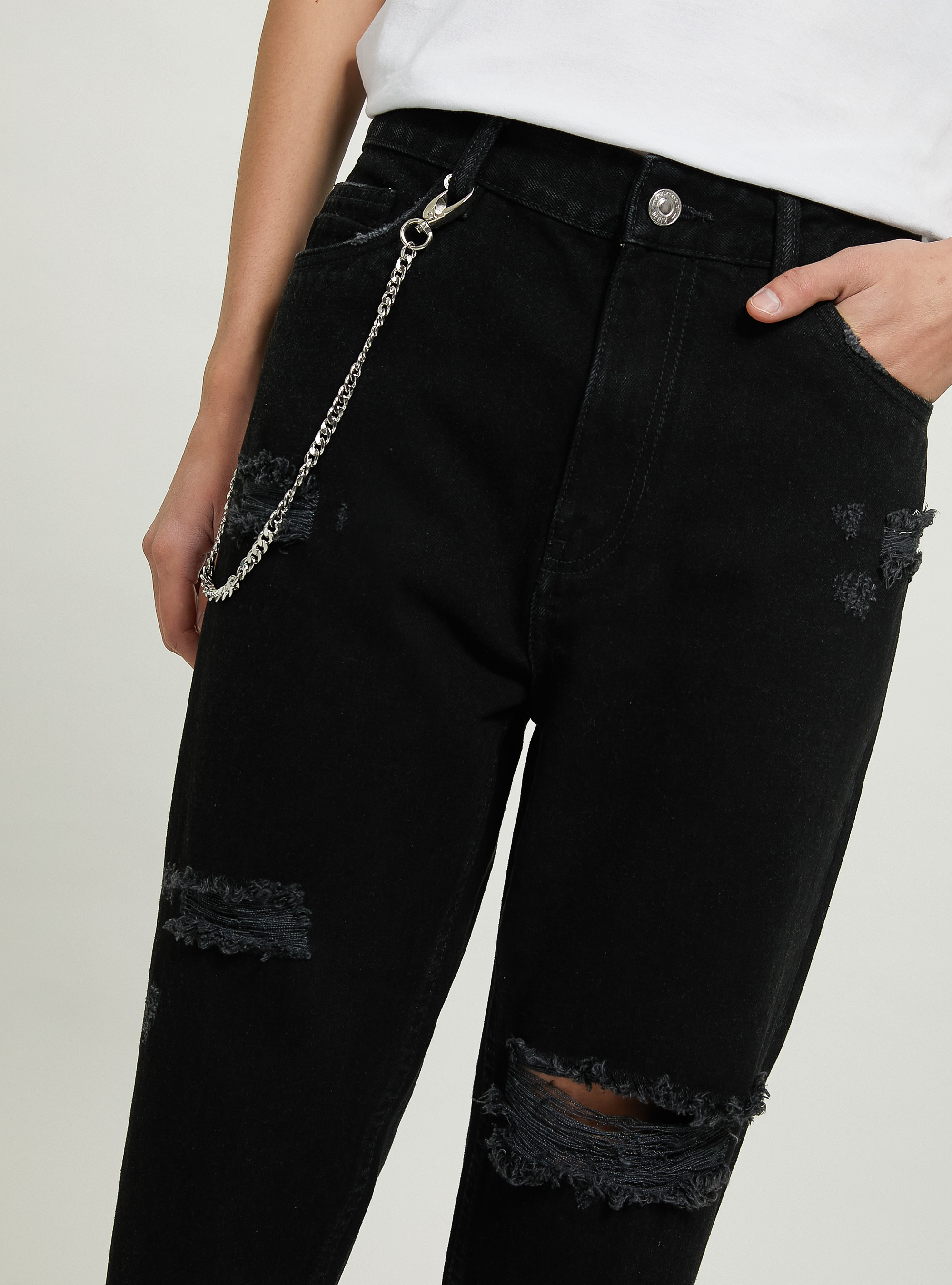 Relaxed fit jeans with chain, BK1 BLACK