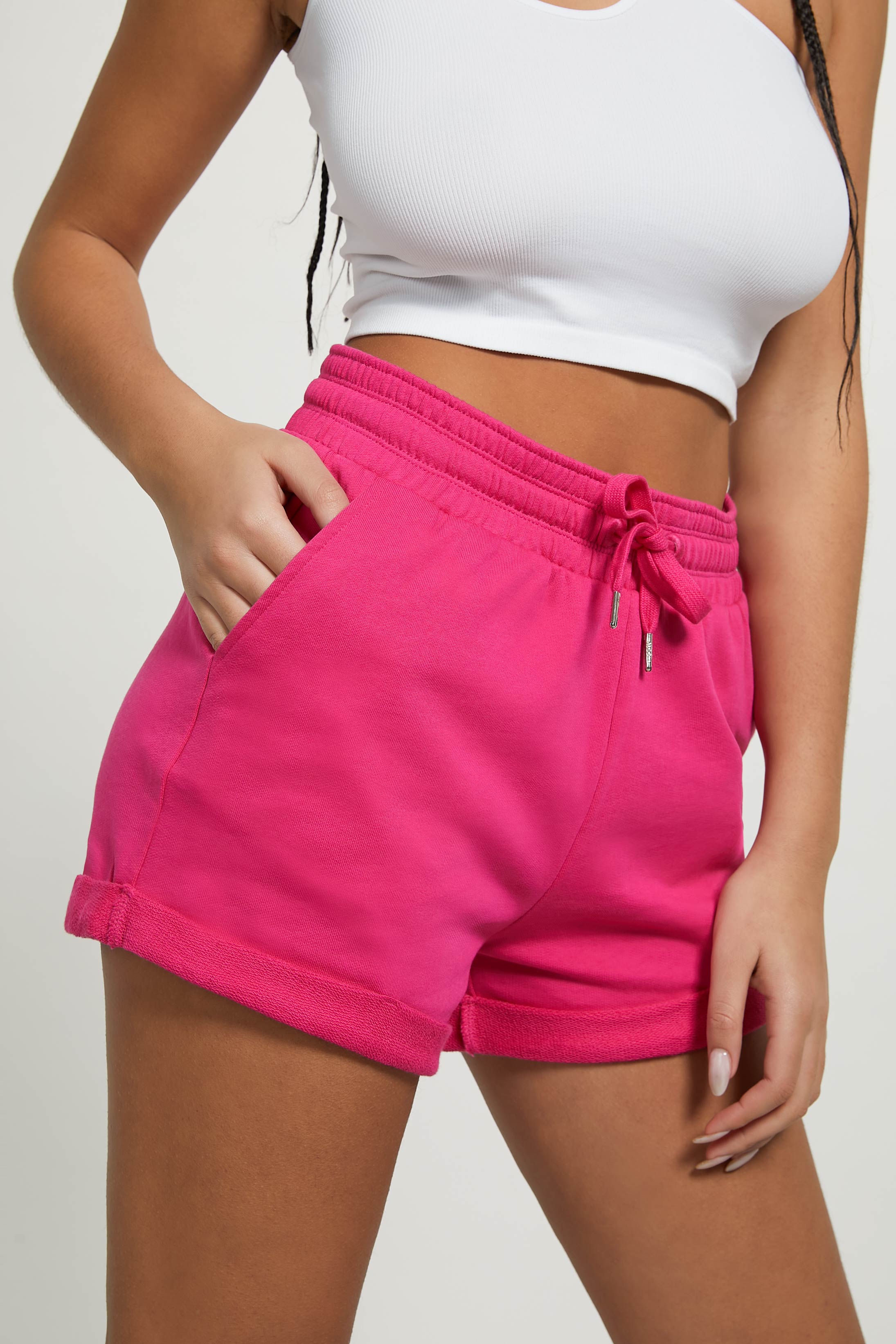 Cotton shorts with roll up and drawstring, FX2 FUXIA MEDIUM