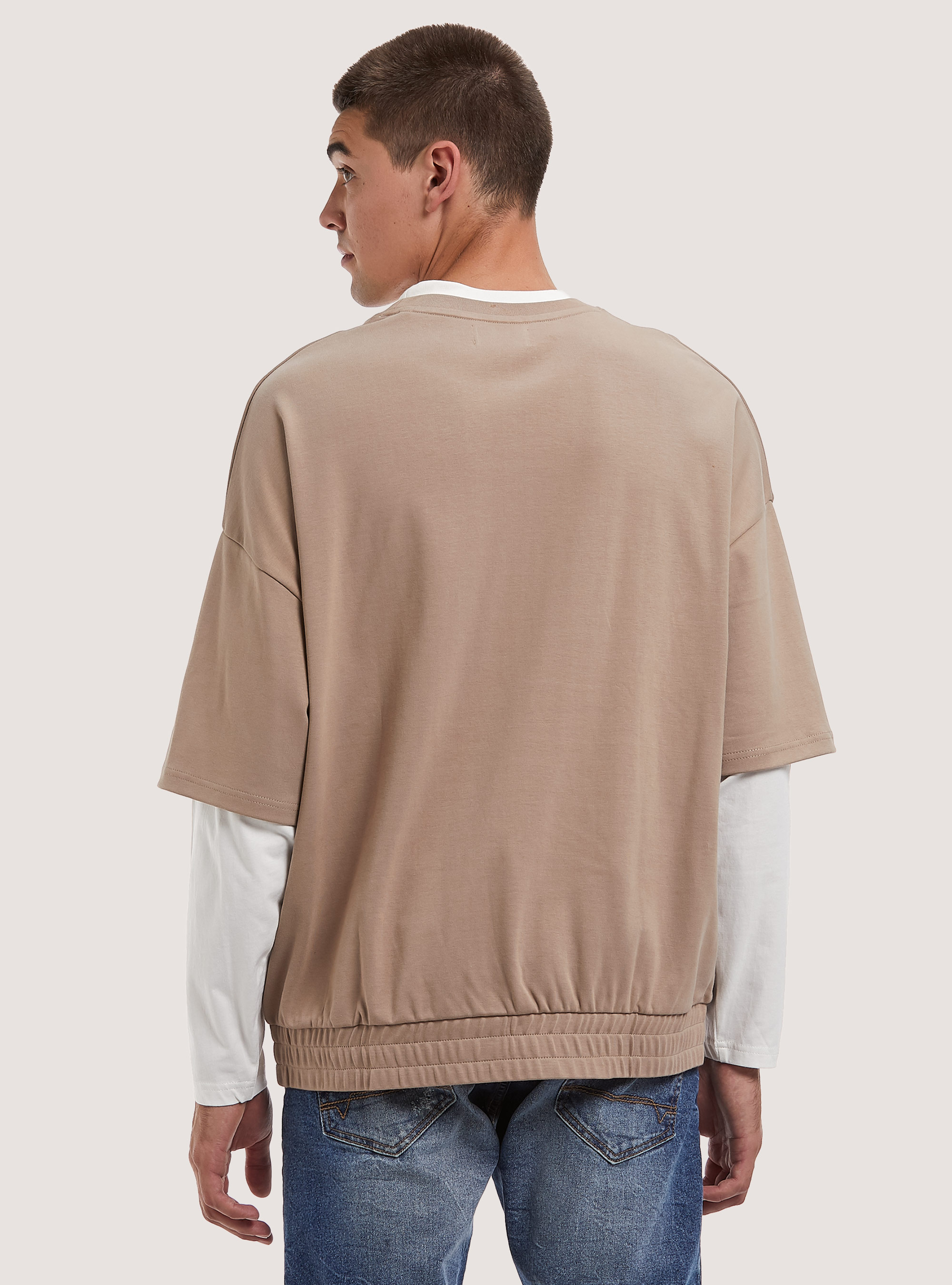 Oversized double sleeve sweatshirt, BG3 BEIGE LIGHT