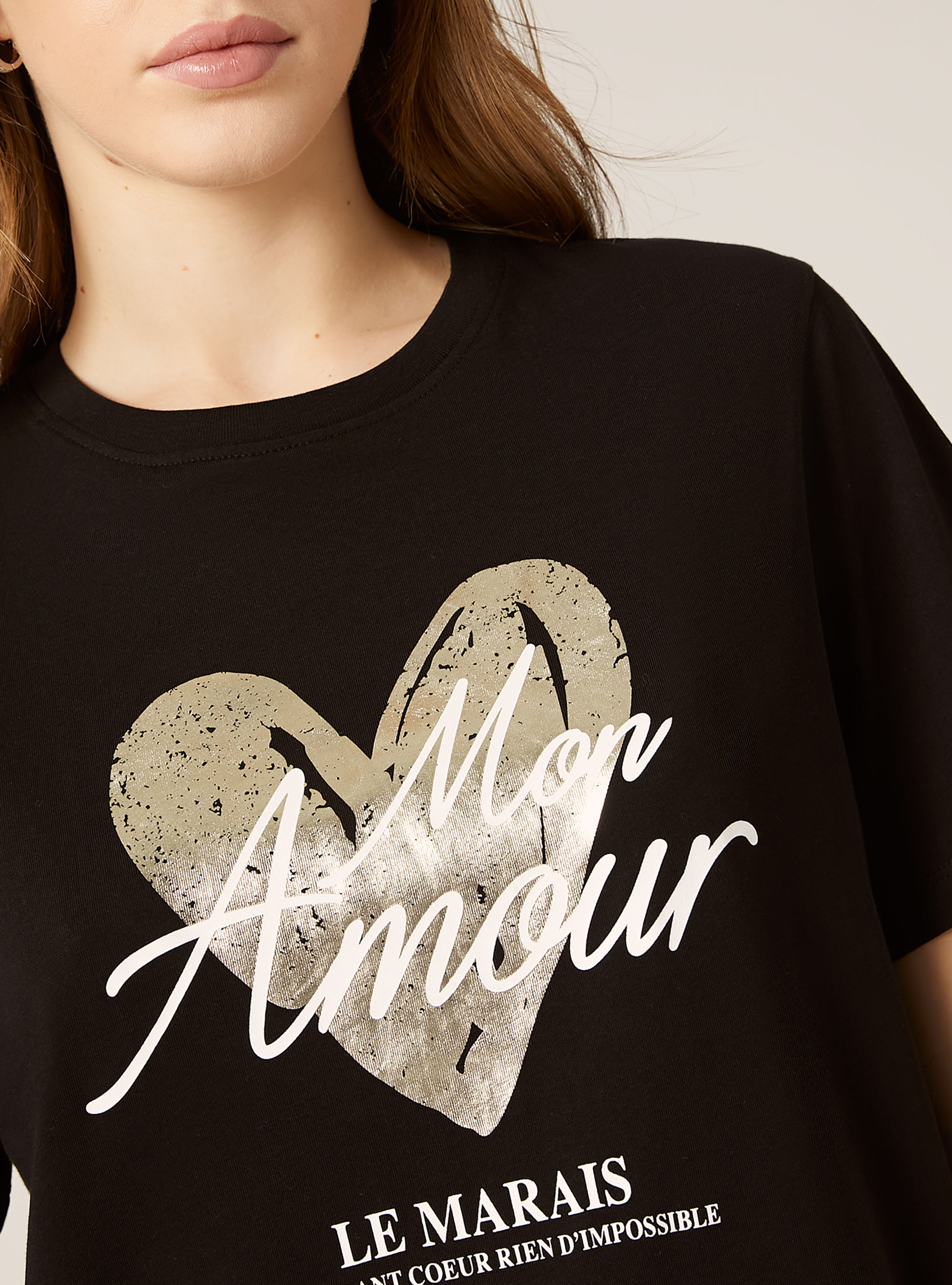 T-shirt &agrave; imprim&eacute; m&eacute;tallique, BK1 BLACK