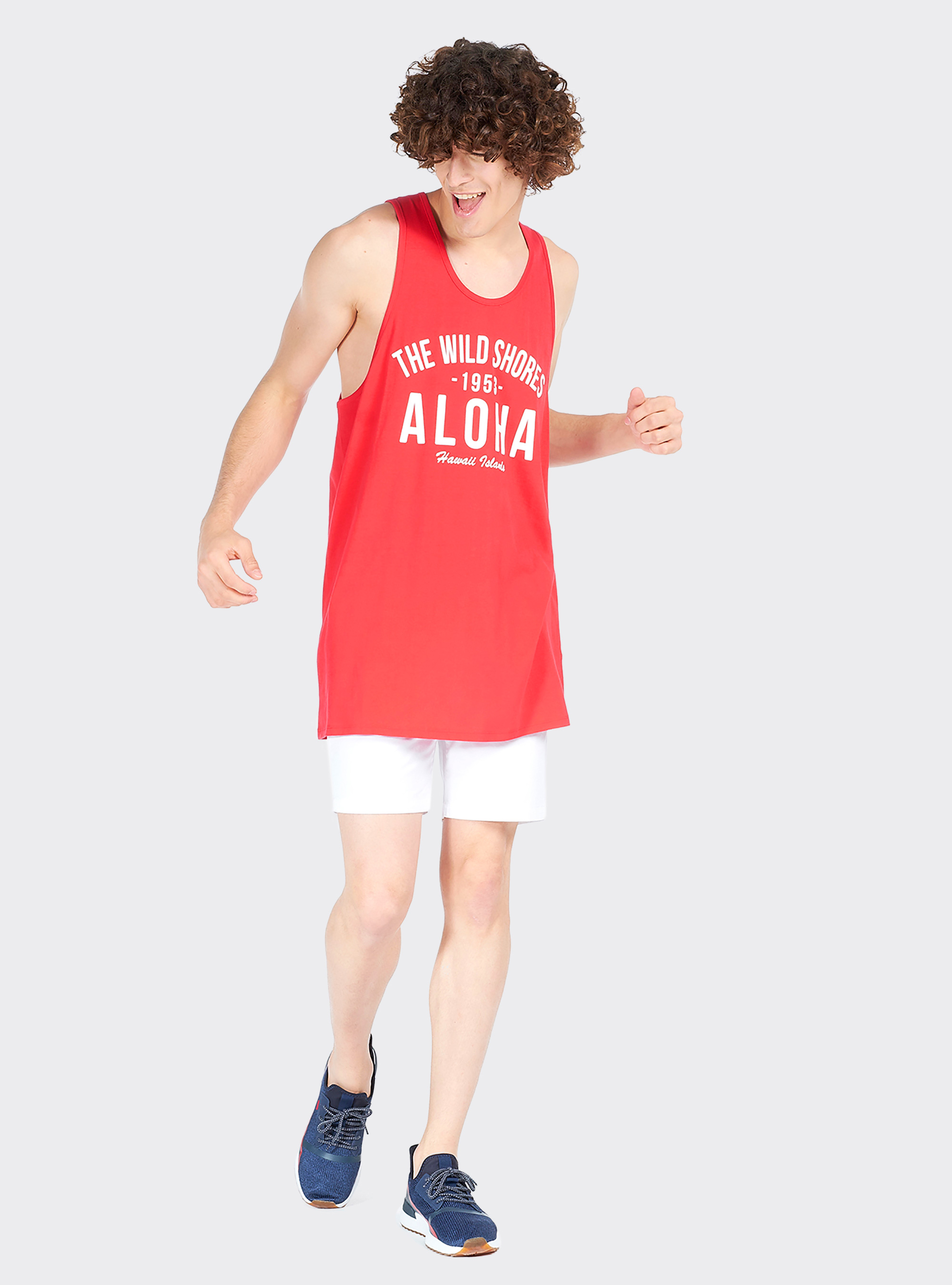 Canotta long e oversize fit con stampa lettering, C3393 RED