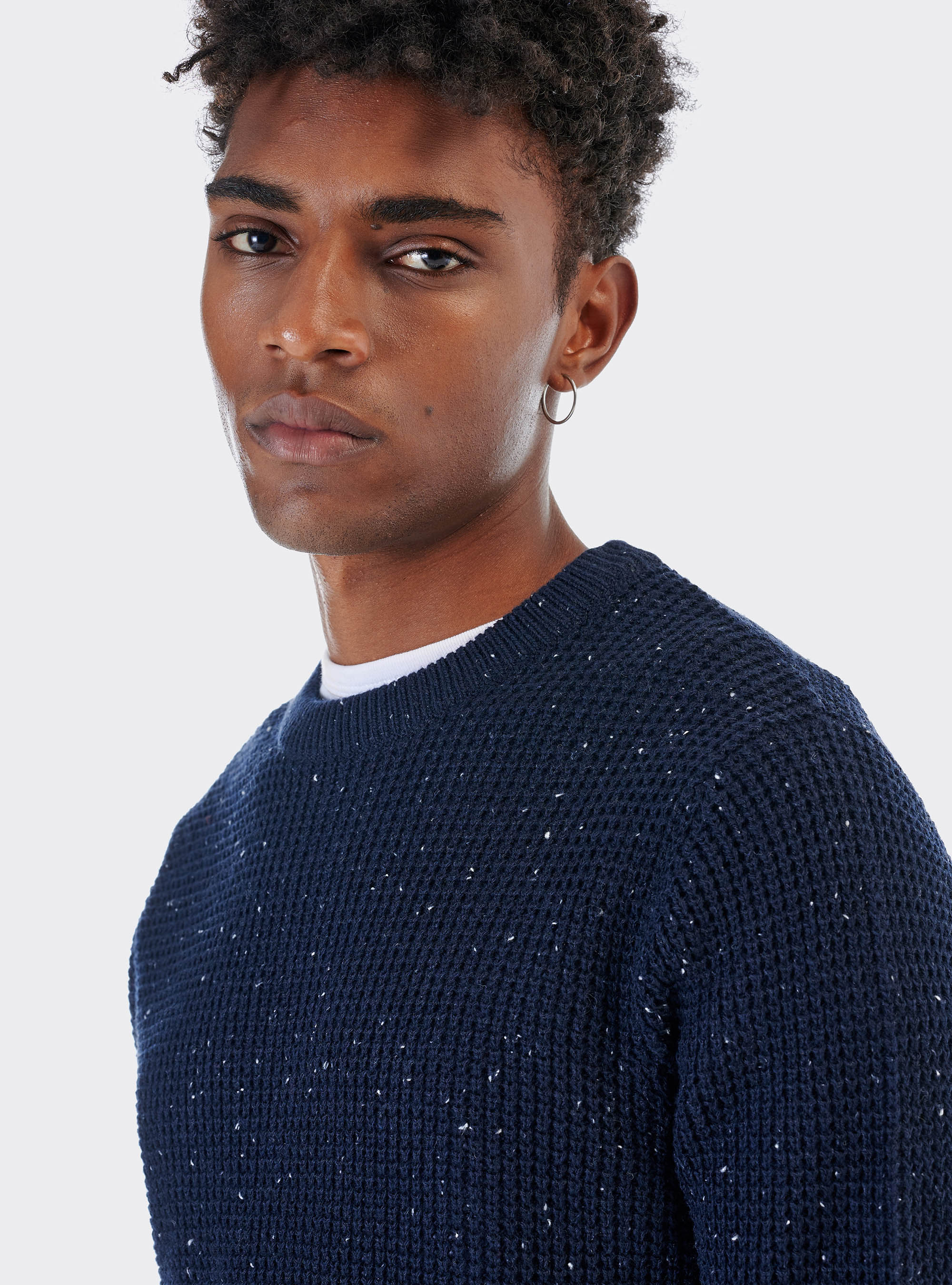 Round neckpullover with naps in wool blend, BLUE NAVY