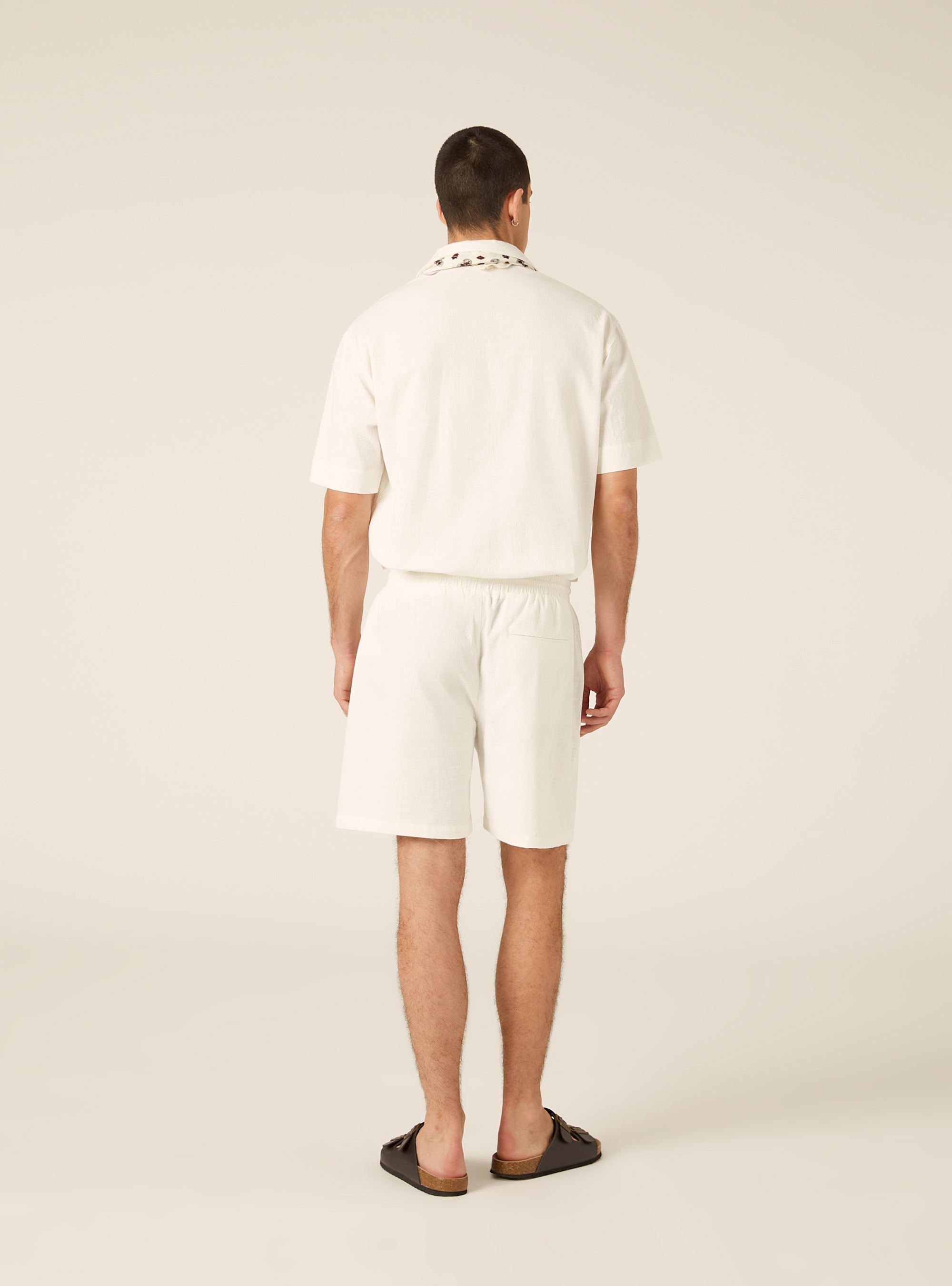 Bermuda in misto lino con laccio in vita, WH1 OFF WHITE