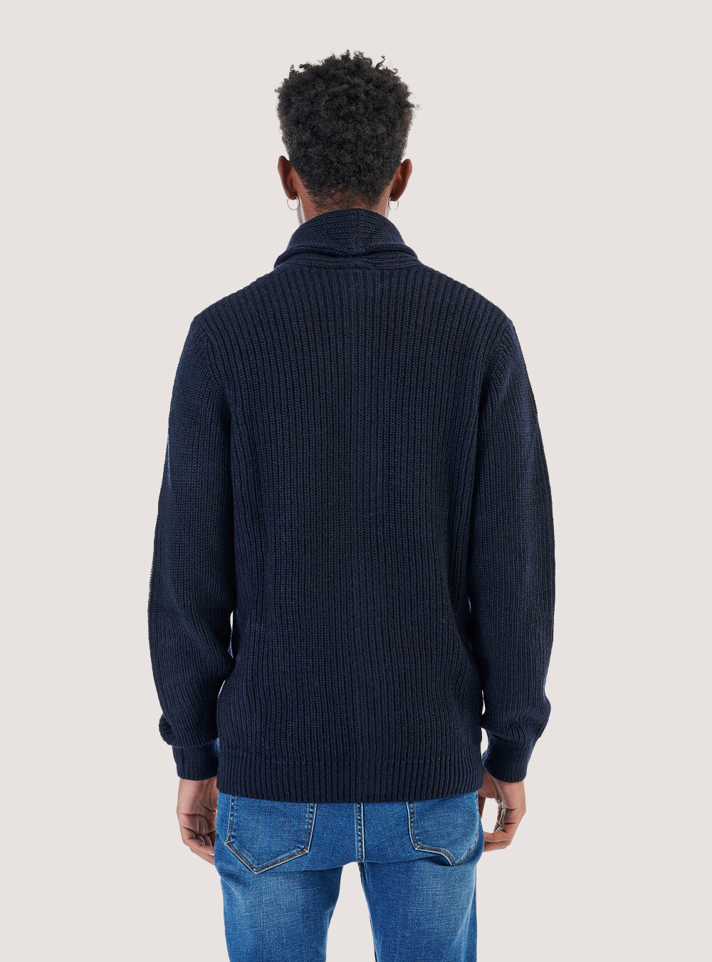 Pullover cardigan costa inglese misto lana, BLU MARINO