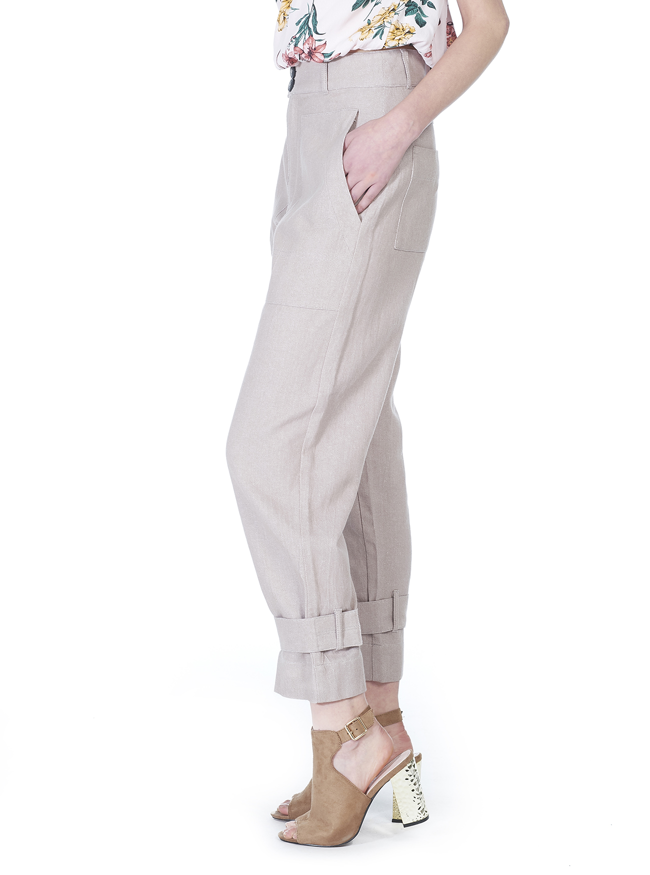 Pantaloni utility con tasconi a vita alta, SABBIA