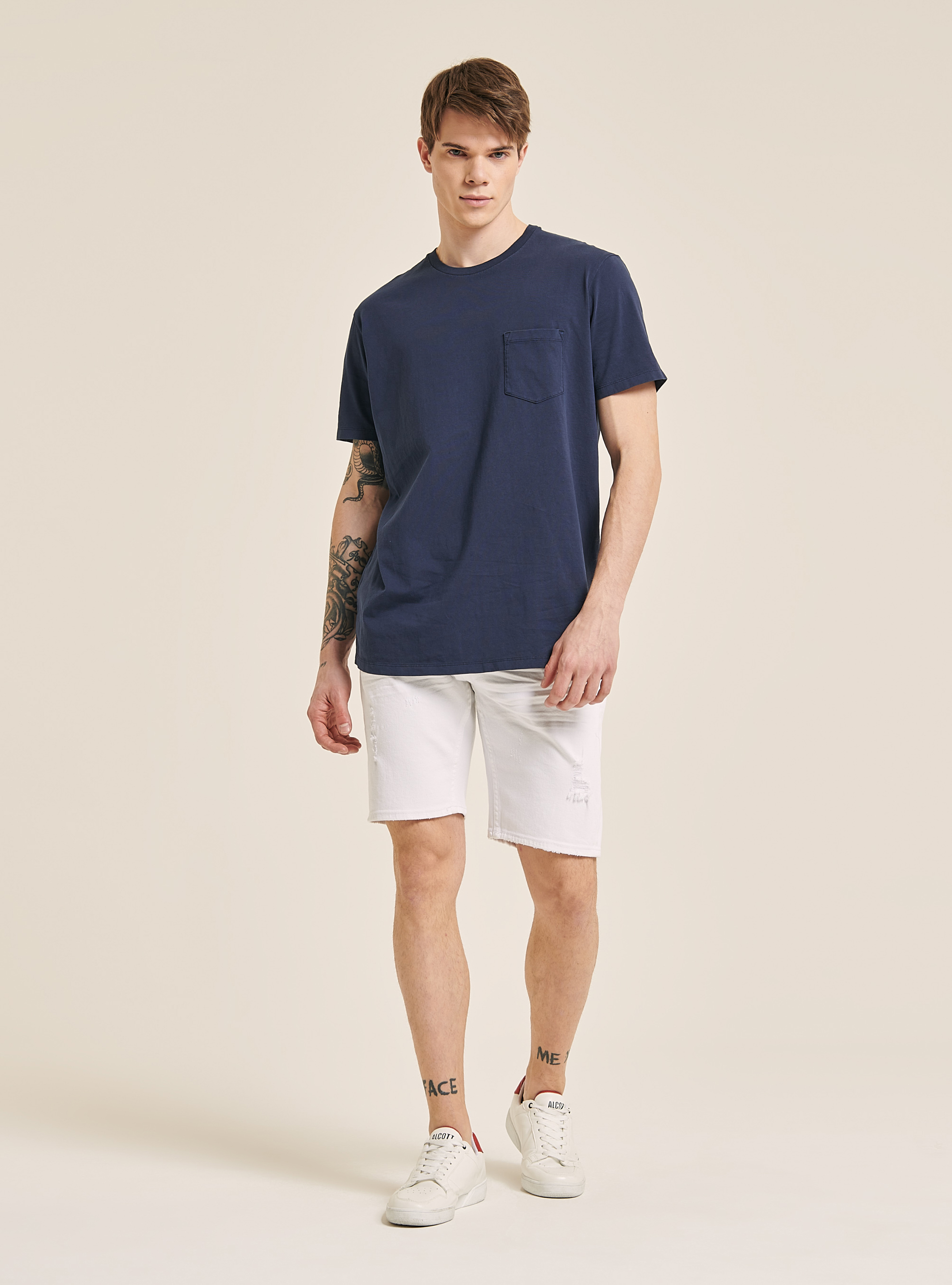 Camiseta de cuello redondo con bolsillo en el pecho, NA1 NAVY DARK