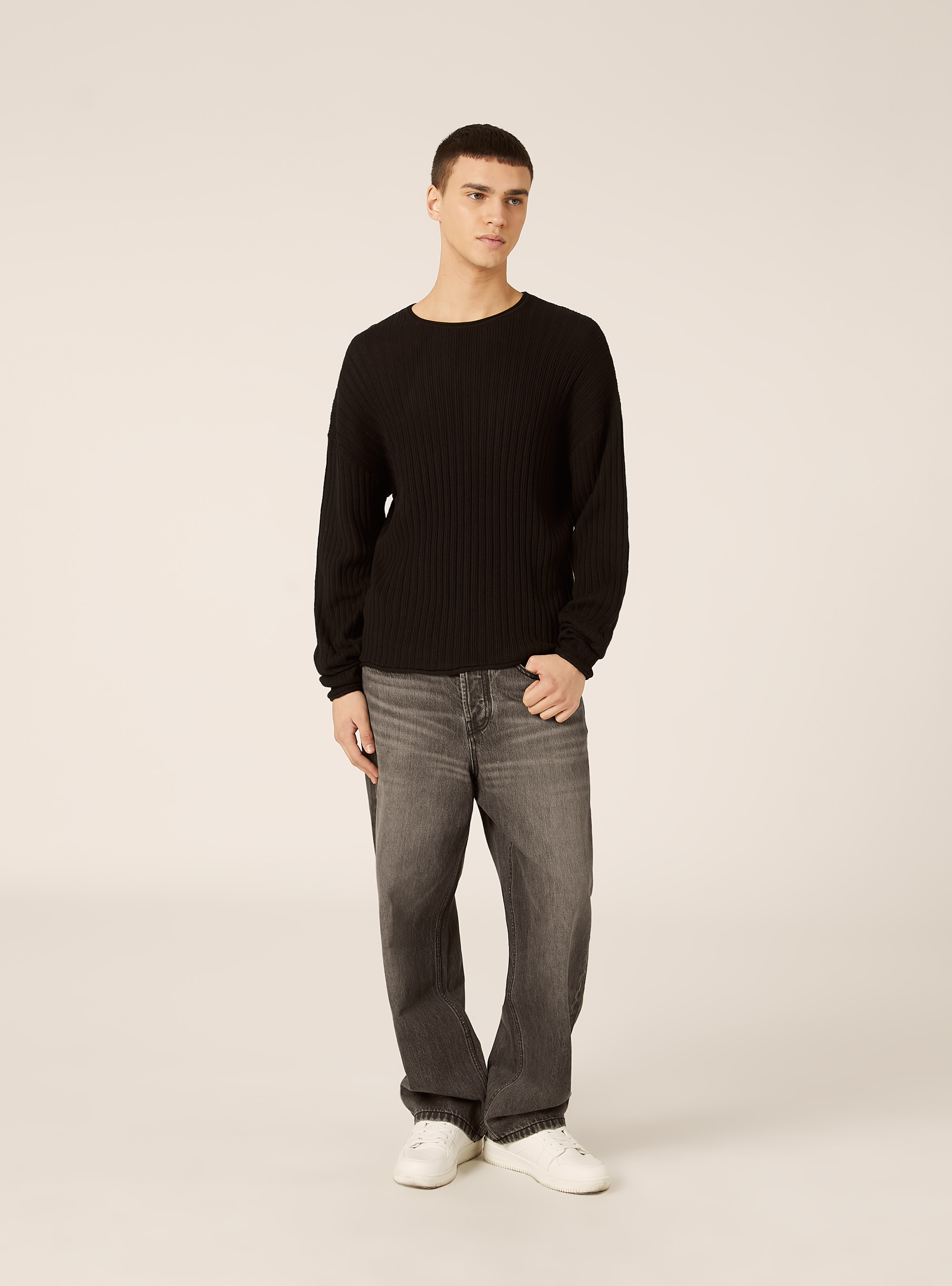 Pullover in misto cotone, BK1 BLACK