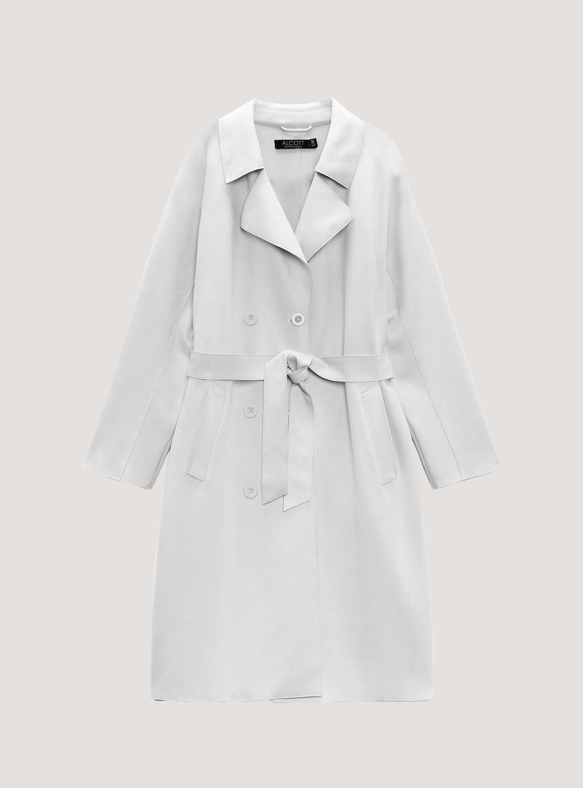Gabardina de doble botonadura con cintur&oacute;n, WH1 OFF WHITE