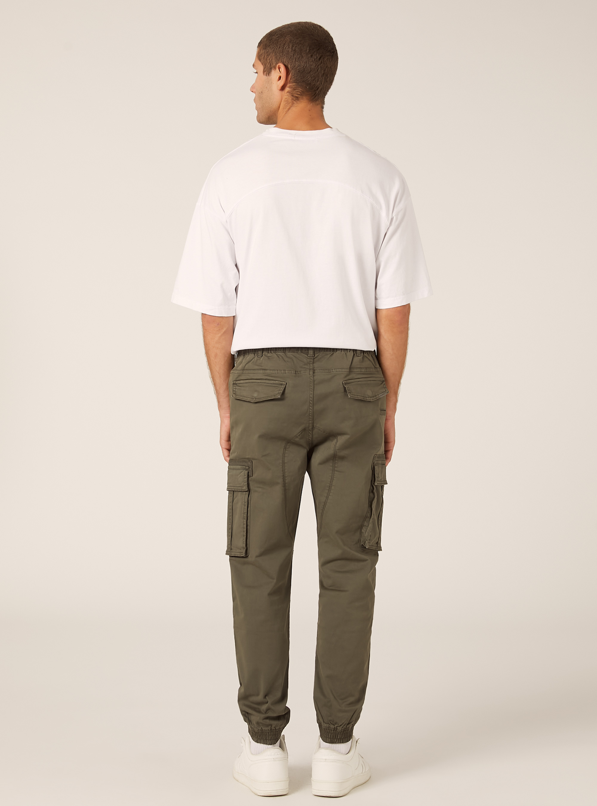 Stretch twill cargo jogger pants, KY2 KAKY MEDIUM