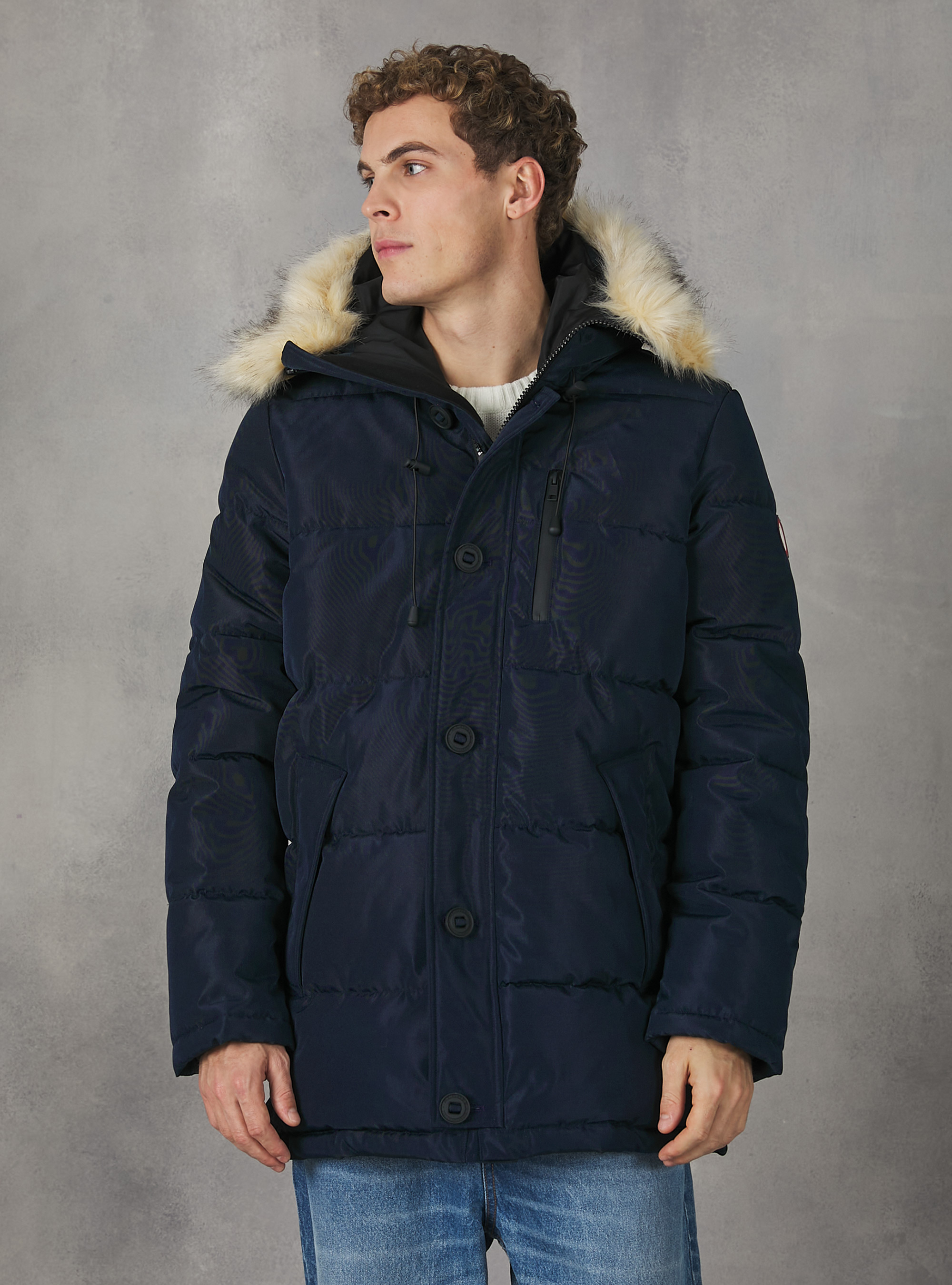 Long jacket with recycled padding, NA1 NAVY DARK