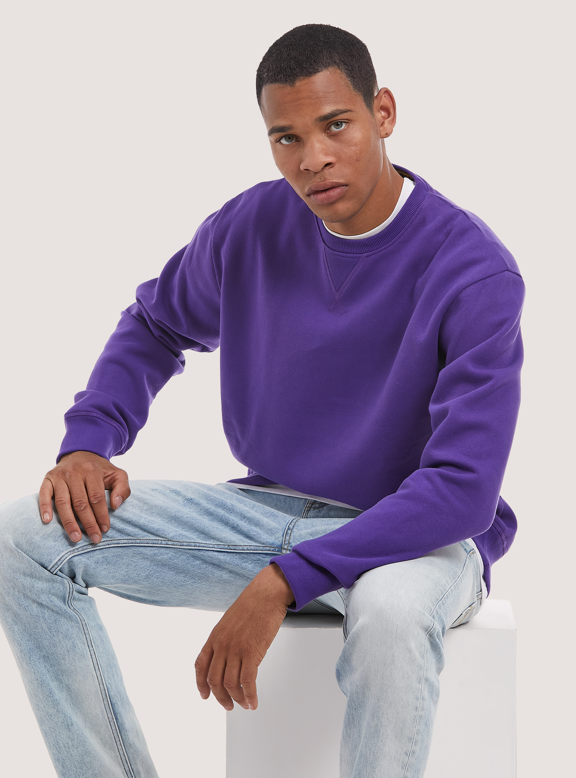 Sudadera lisa de algodón con cuello redondo, VI2 VIOLET MEDIUM