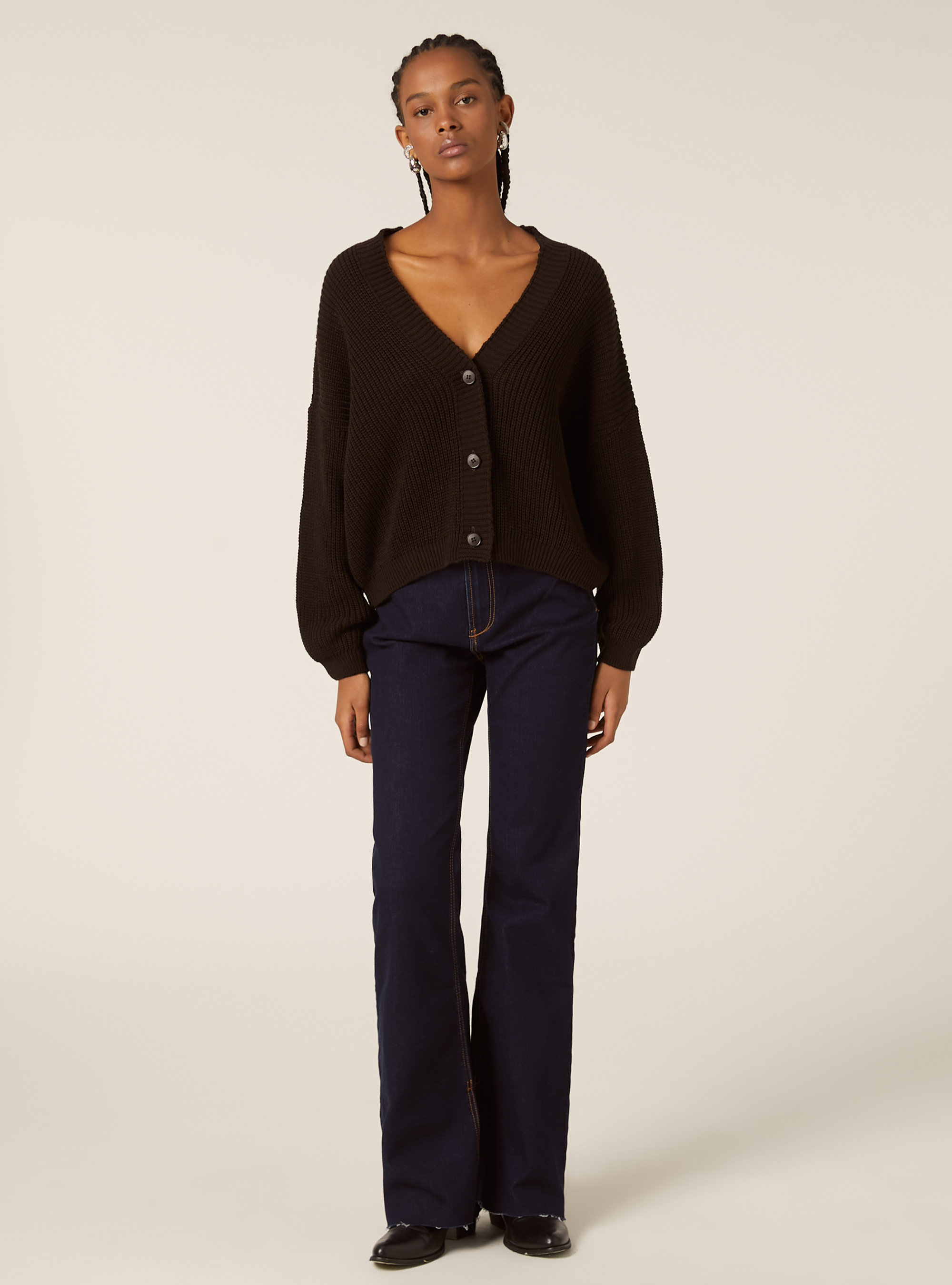 Cardigan in maglia con bottoni, BR2 BROWN MEDIUM