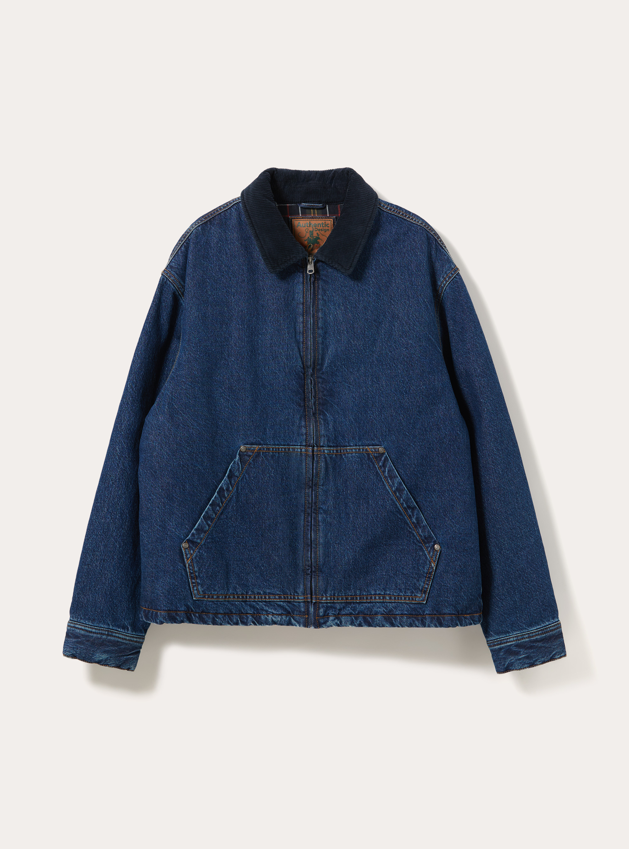 Bomber in denim con collo in velluto, D006 AZURE