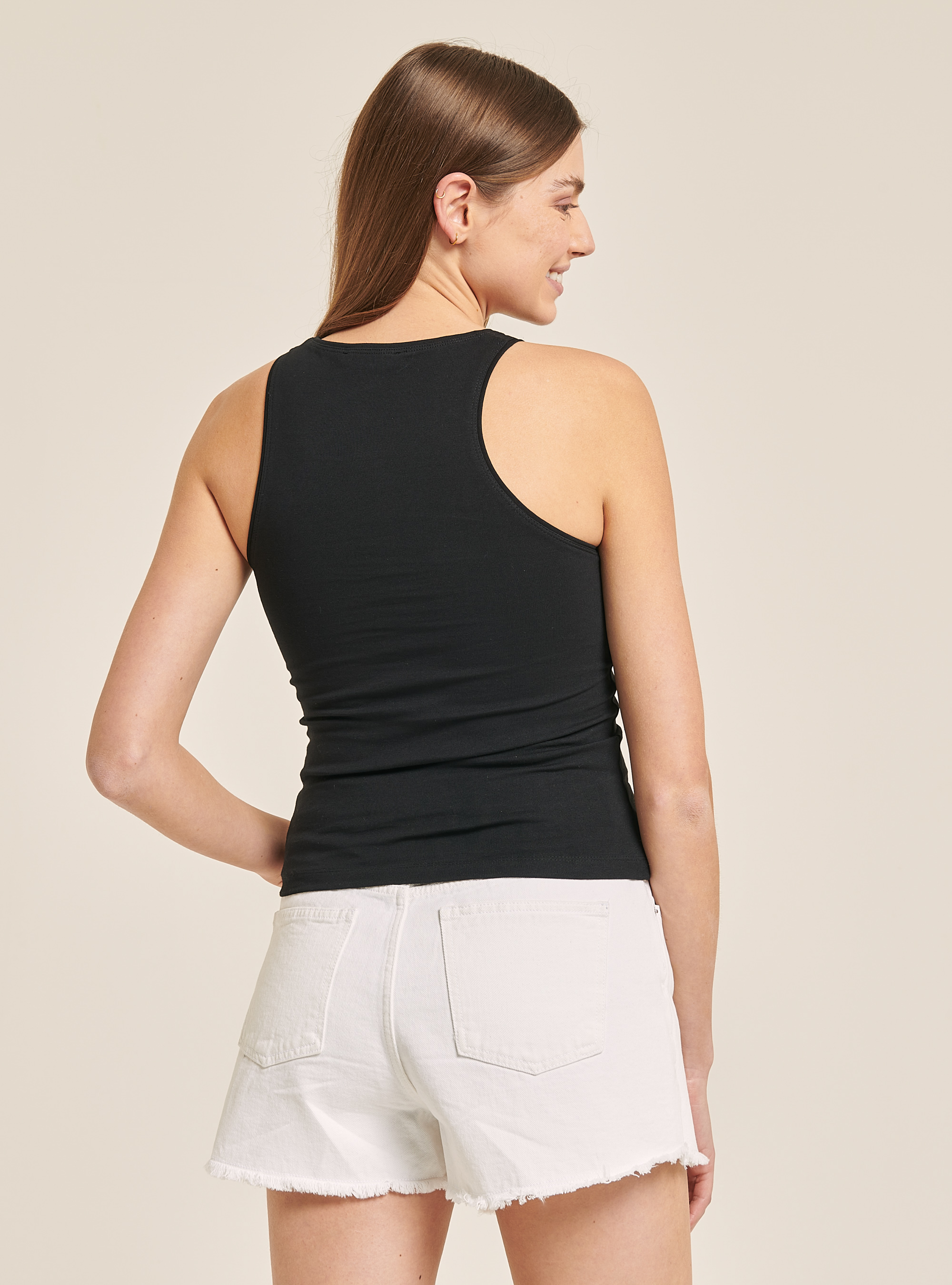 Camiseta básica de algodón elástico, NEGRO