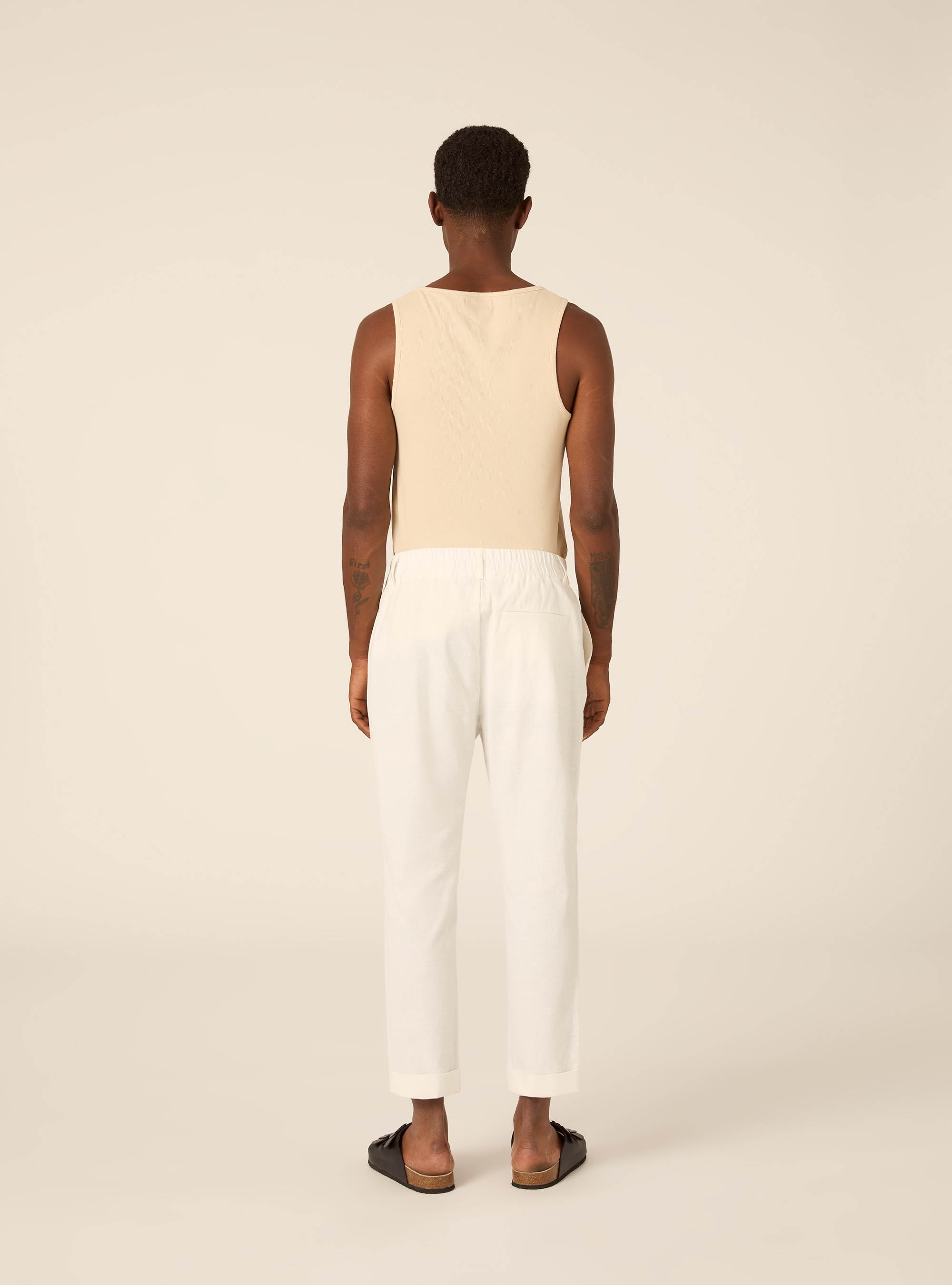 Pantalone con elastico in vita in misto lino, WH1 OFF WHITE