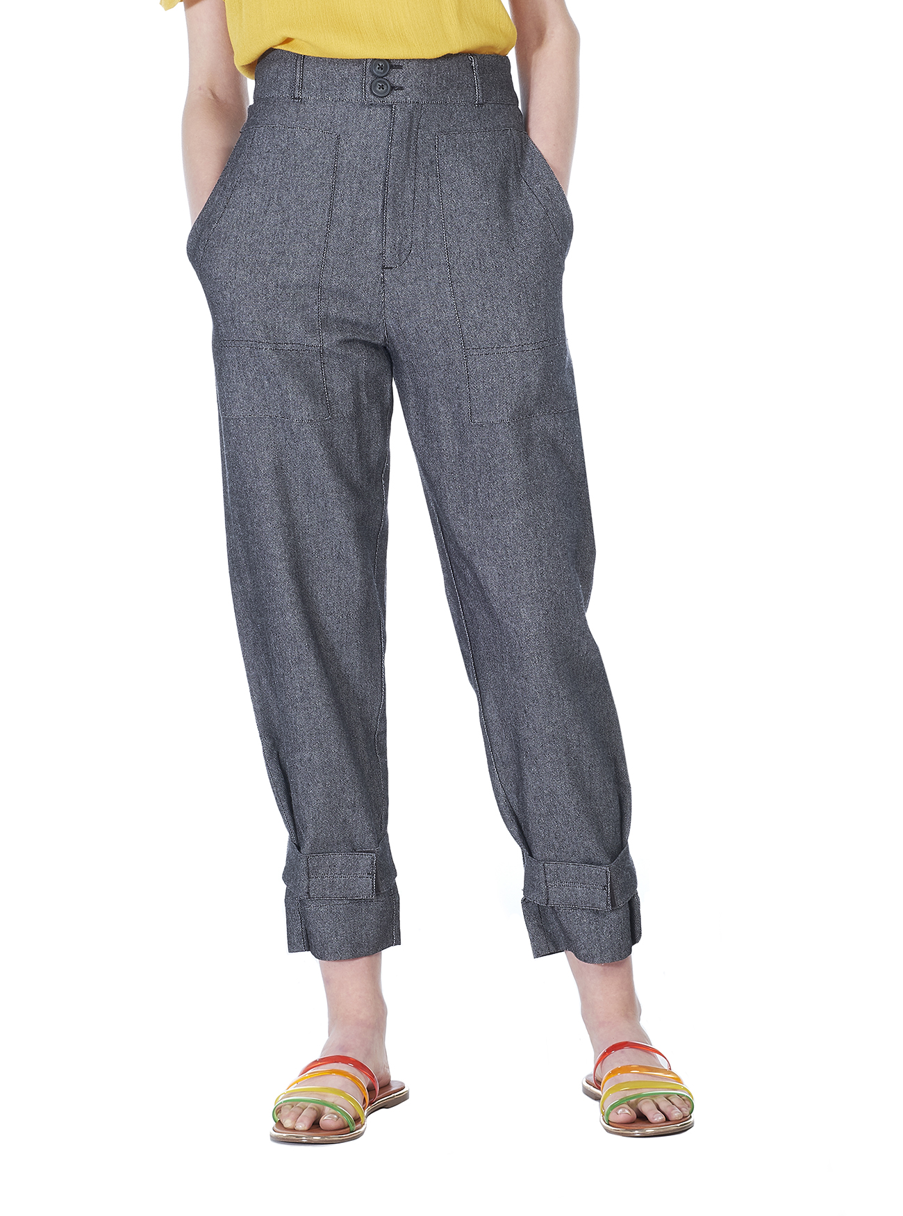 Pantaloni utility con tasconi a vita alta, NERO